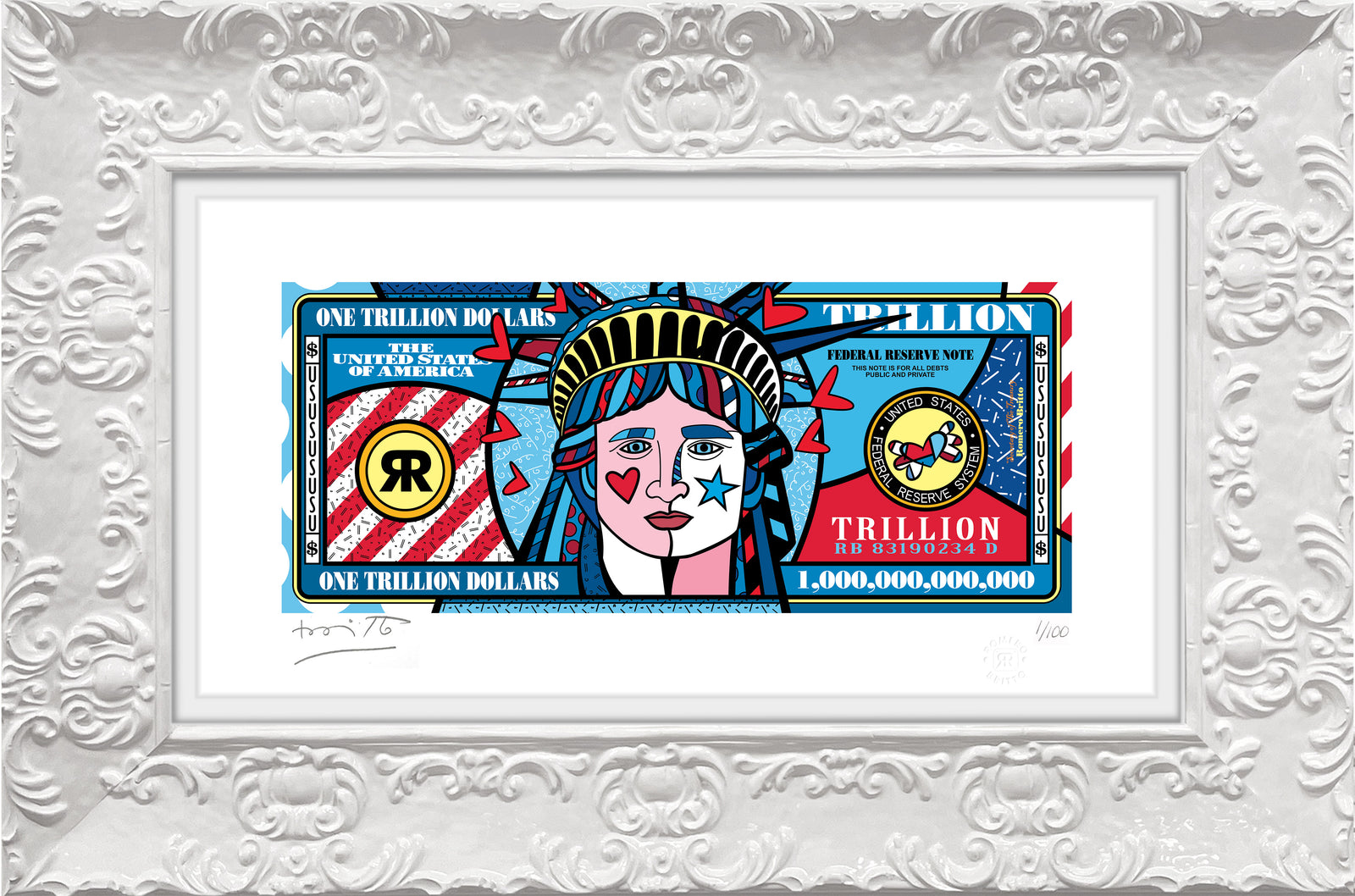 Romero Britto a trillion dollars limited edition contemporary pop art piece