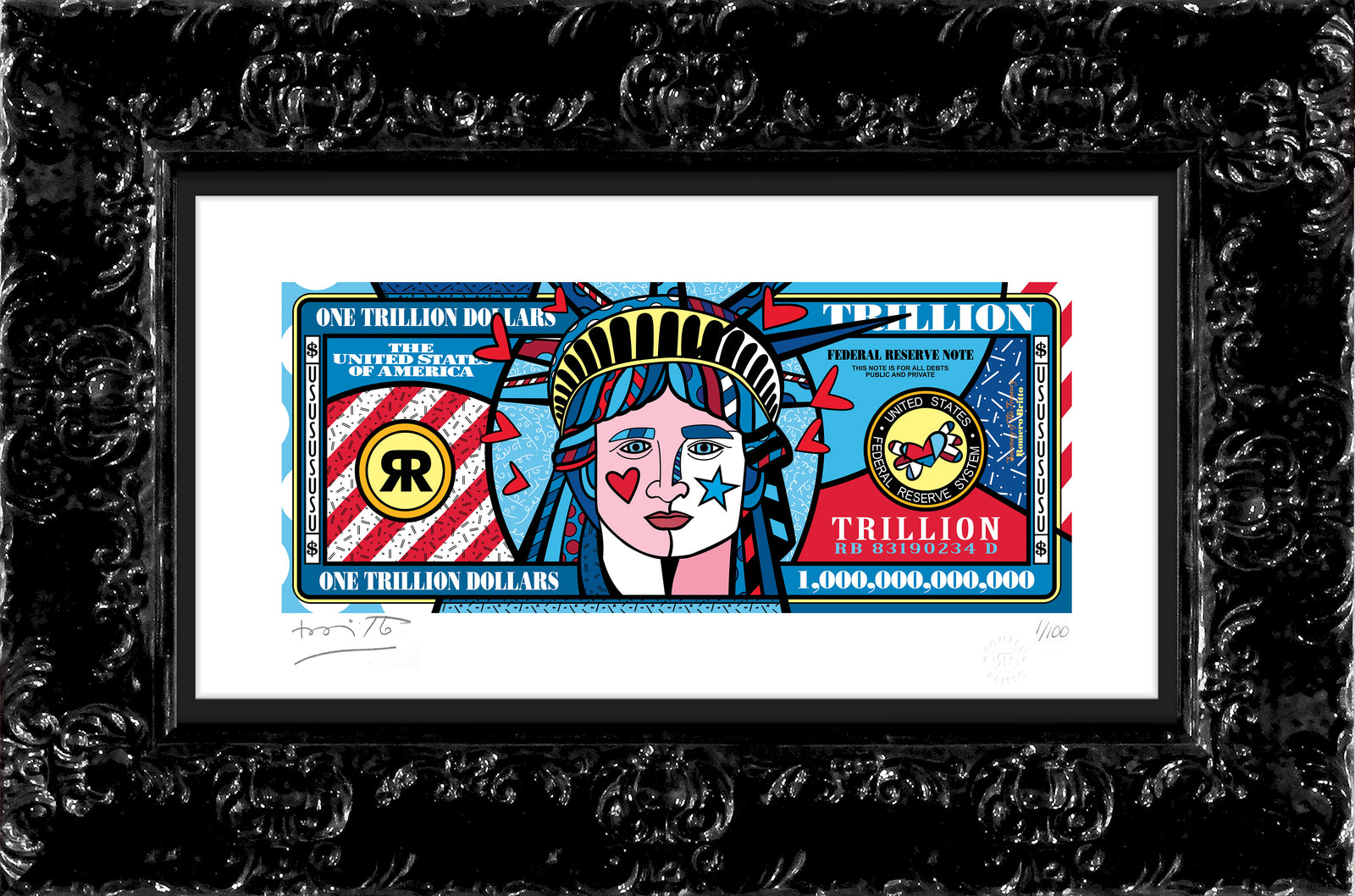 Romero Britto a trillion dollars limited edition contemporary pop art piece