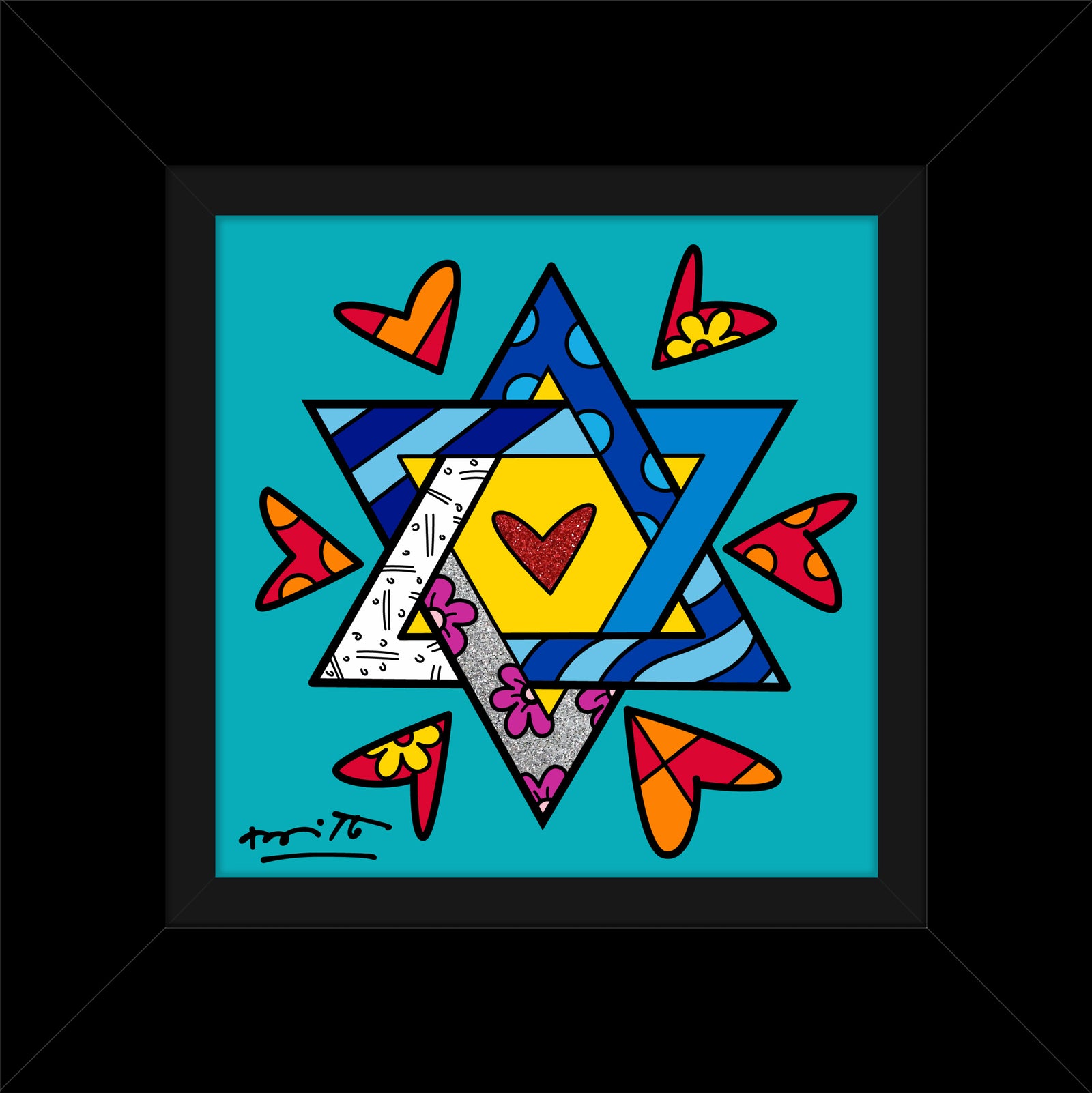 Romero Britto mazel tov star of david colorful pop art design