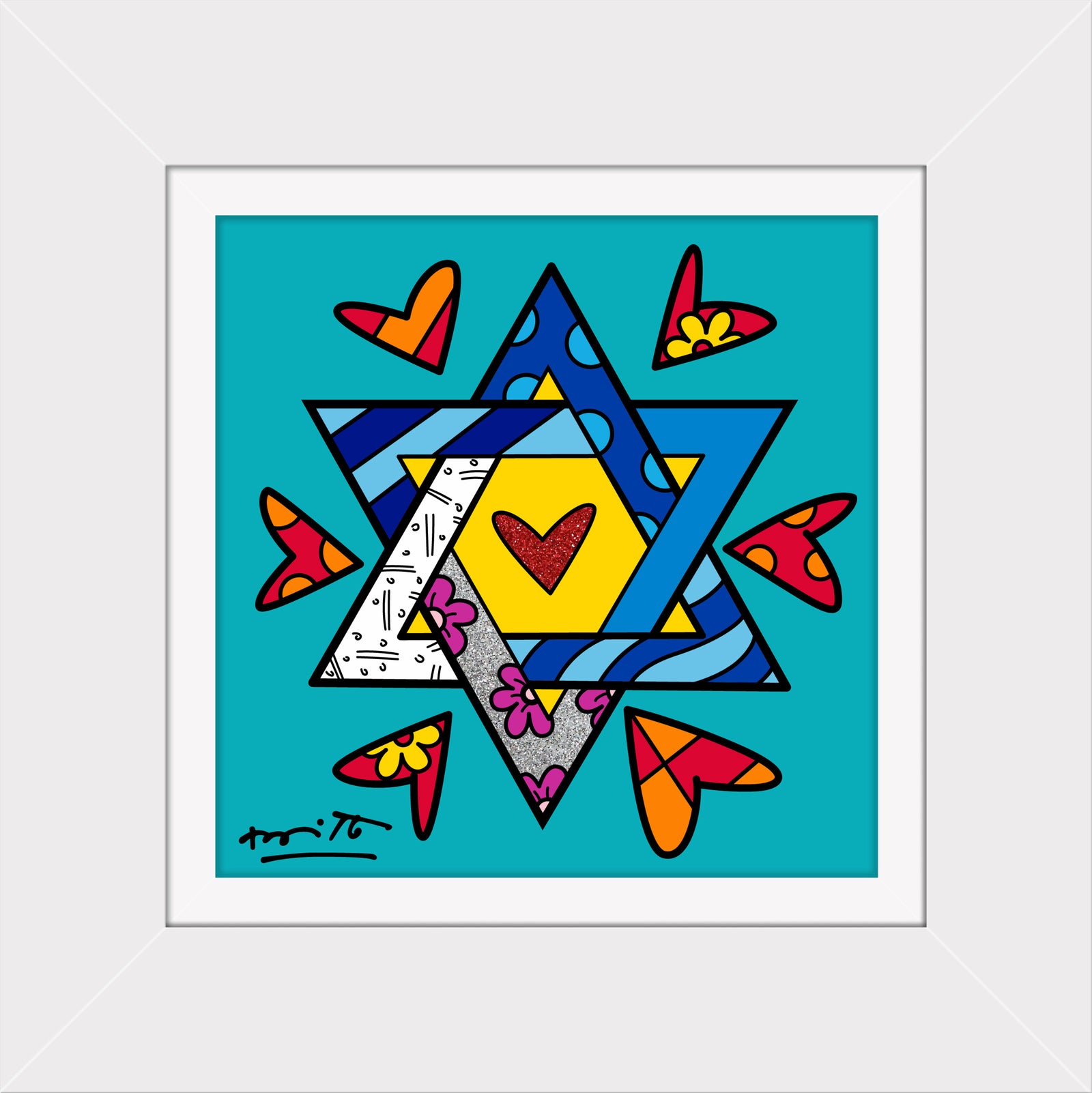 Romero Britto mazel tov star of david contemporary pop art piece