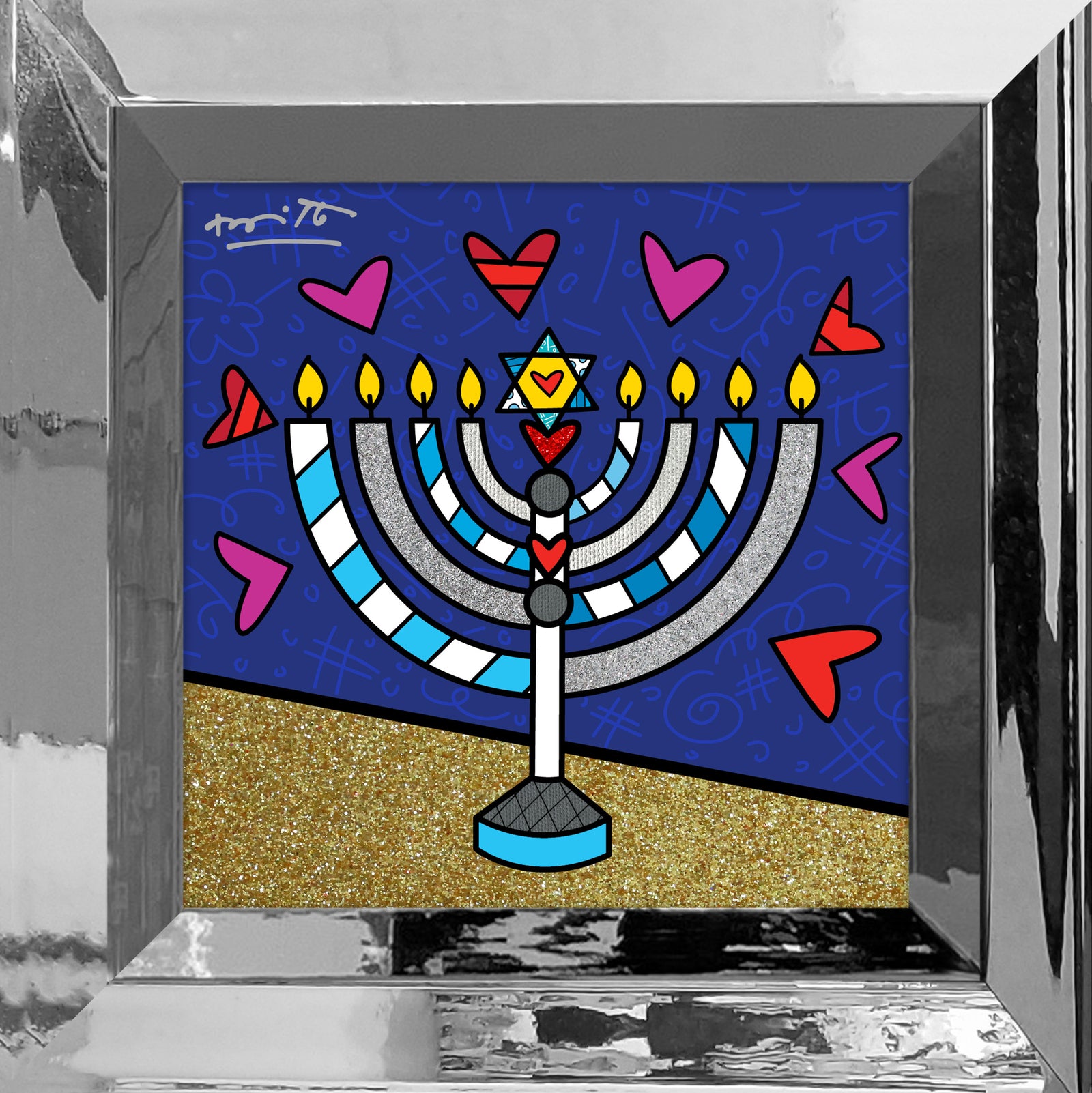 Romero Britto mazel tov menorah limited edition colorful pop art design