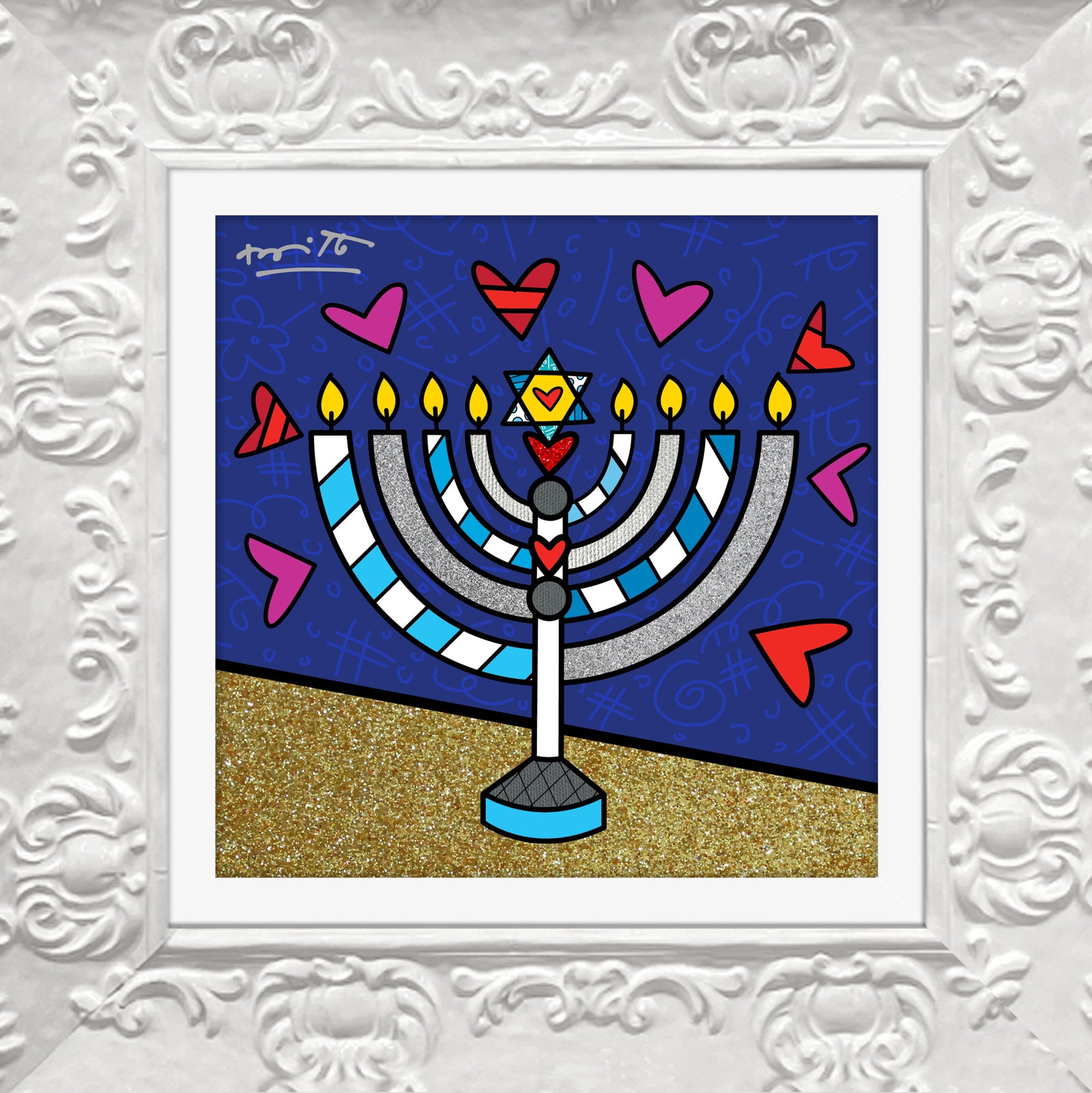 Romero Britto mazel tov menorah limited edition contemporary pop art piece