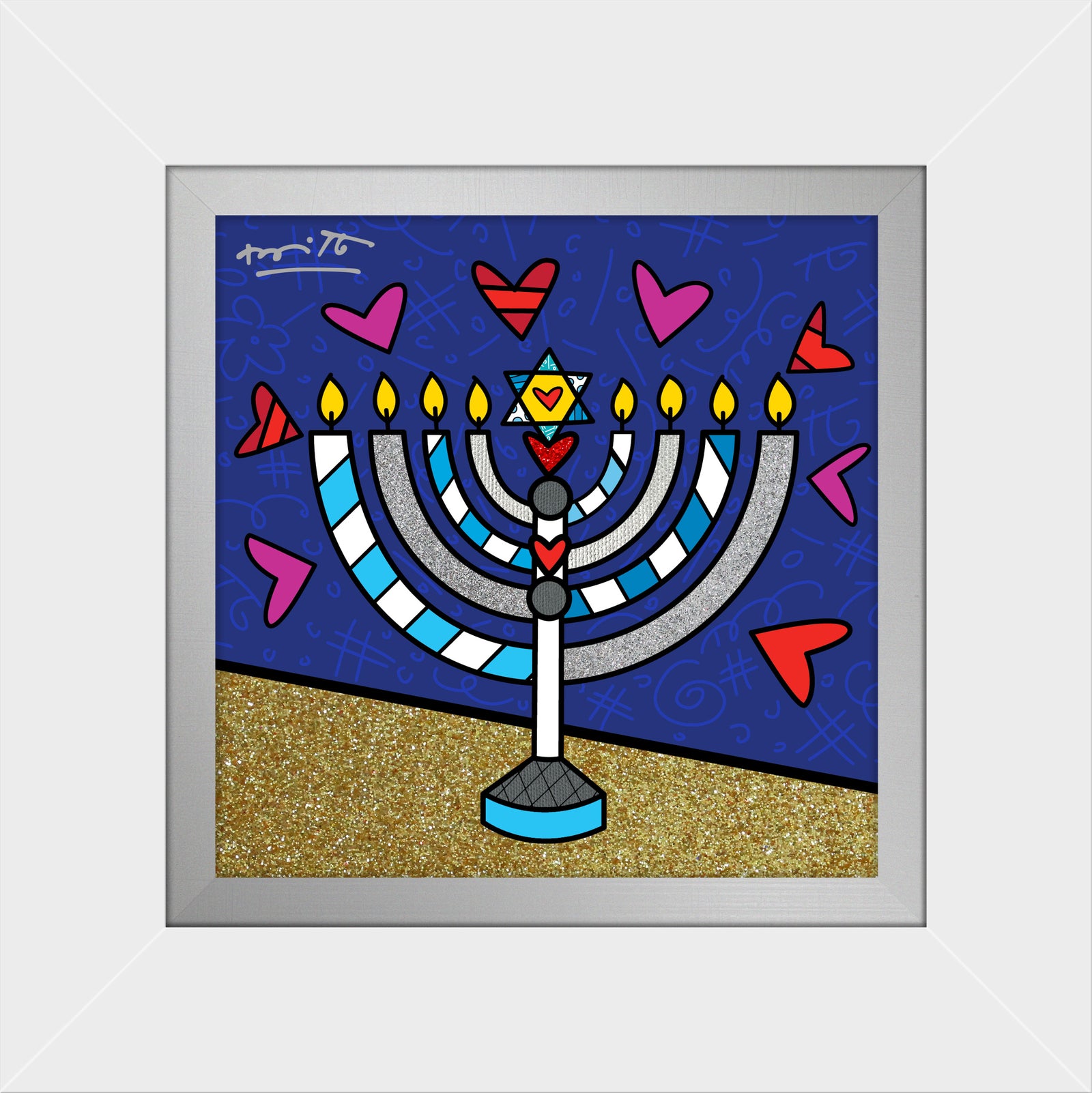 Romero Britto mazel tov menorah limited edition colorful pop art design
