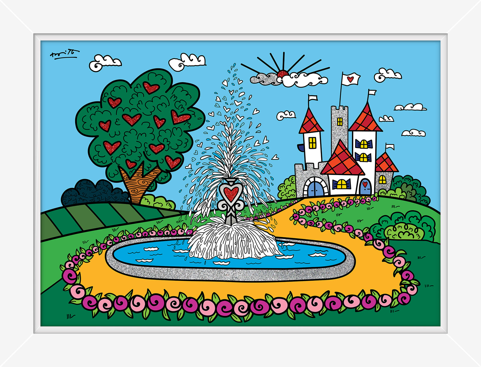 Romero Britto the fountain of happiness and contemporary pop art piece