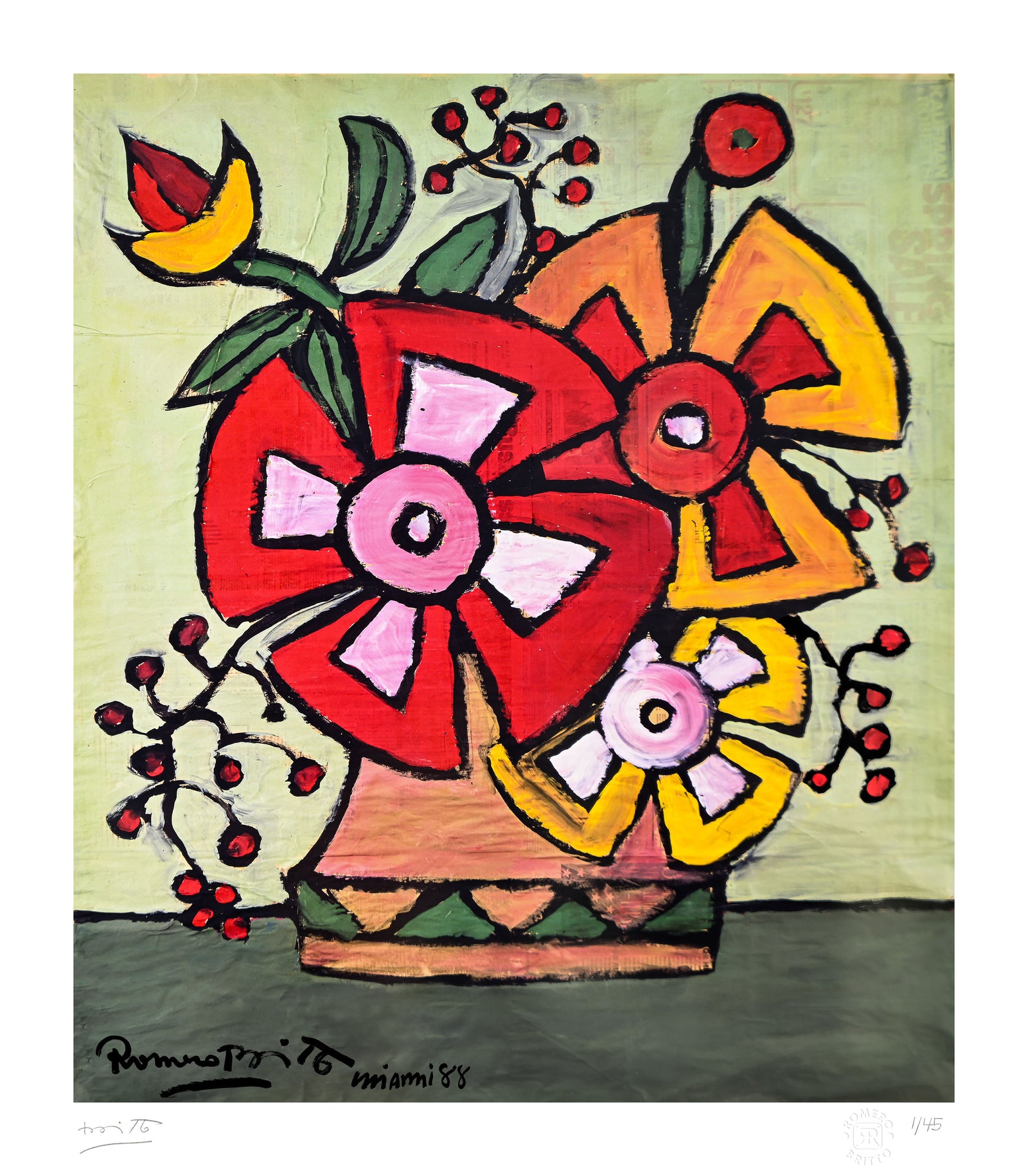 Romero Britto everglades flowers limited edition print colorful pop art design