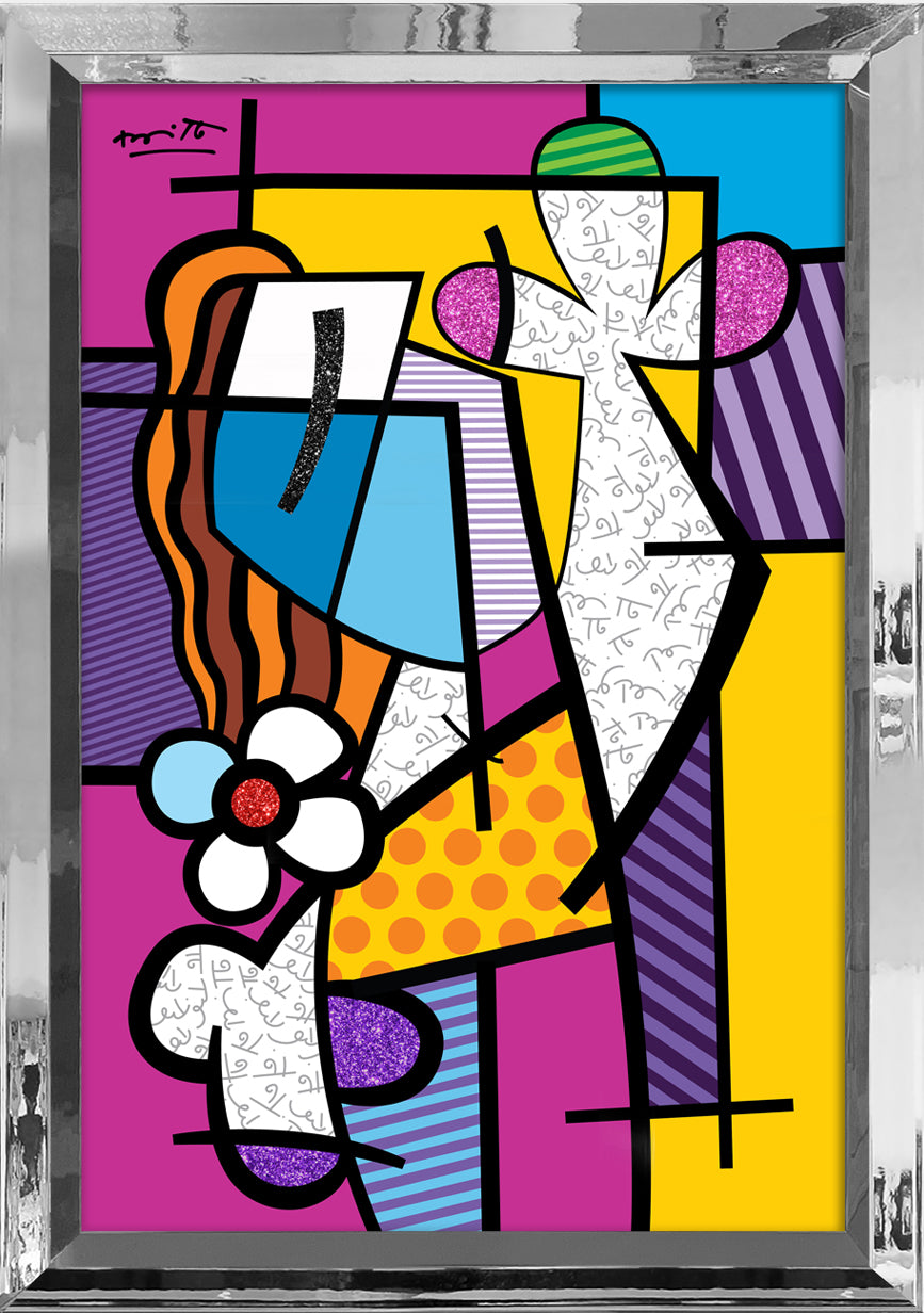 Romero Britto girl with red hair limited colorful pop art design