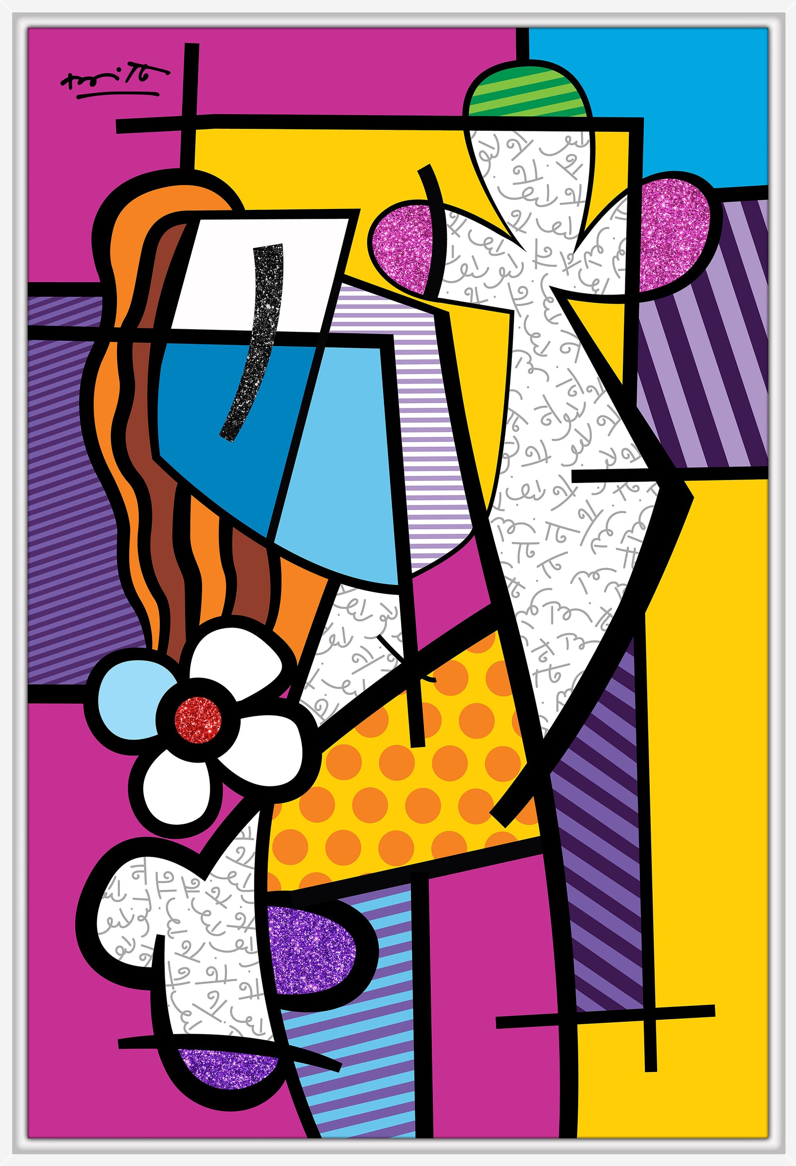 Romero Britto girl with red hair limited contemporary pop art piece