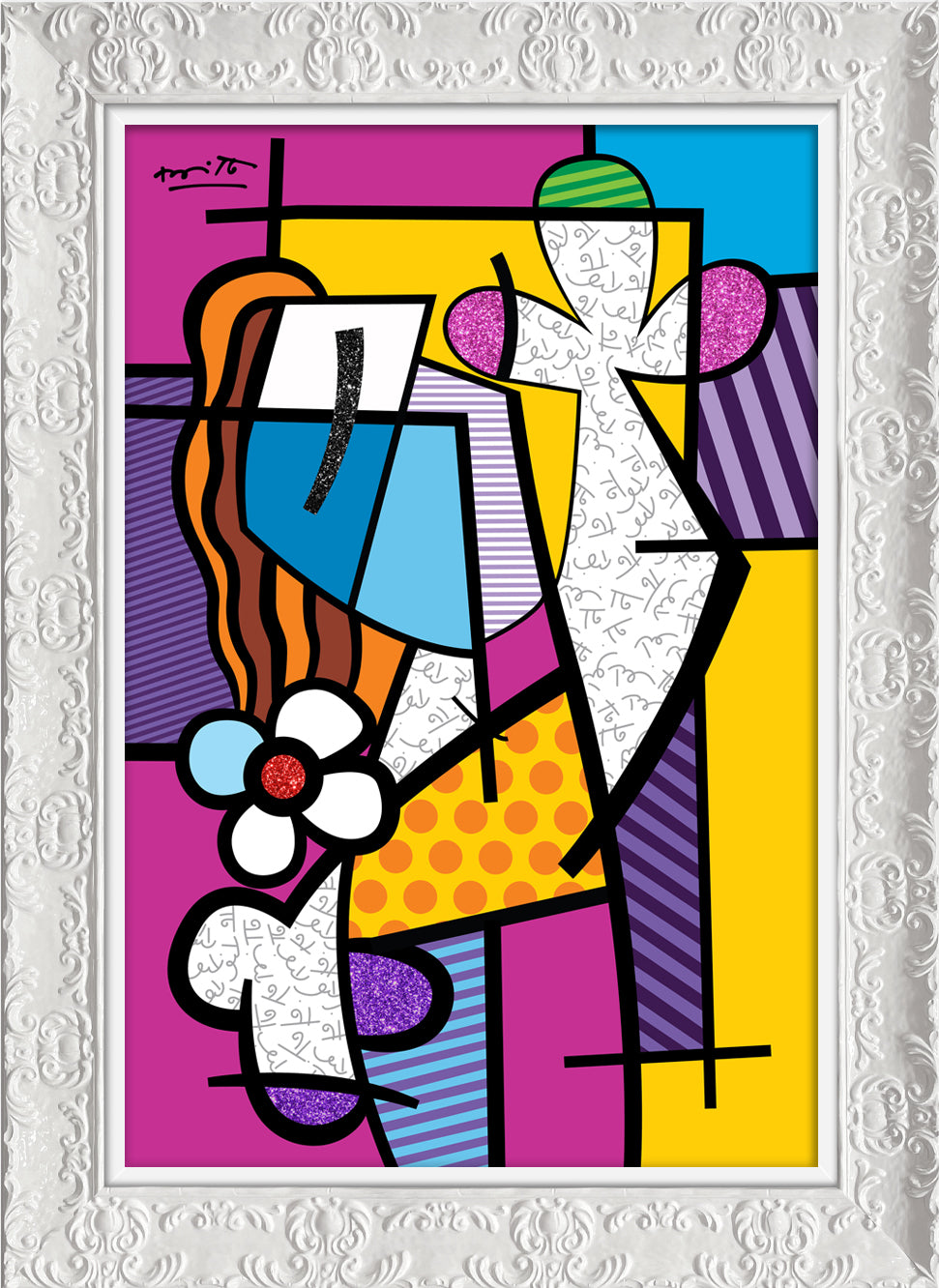 Romero Britto girl with red hair limited colorful pop art design