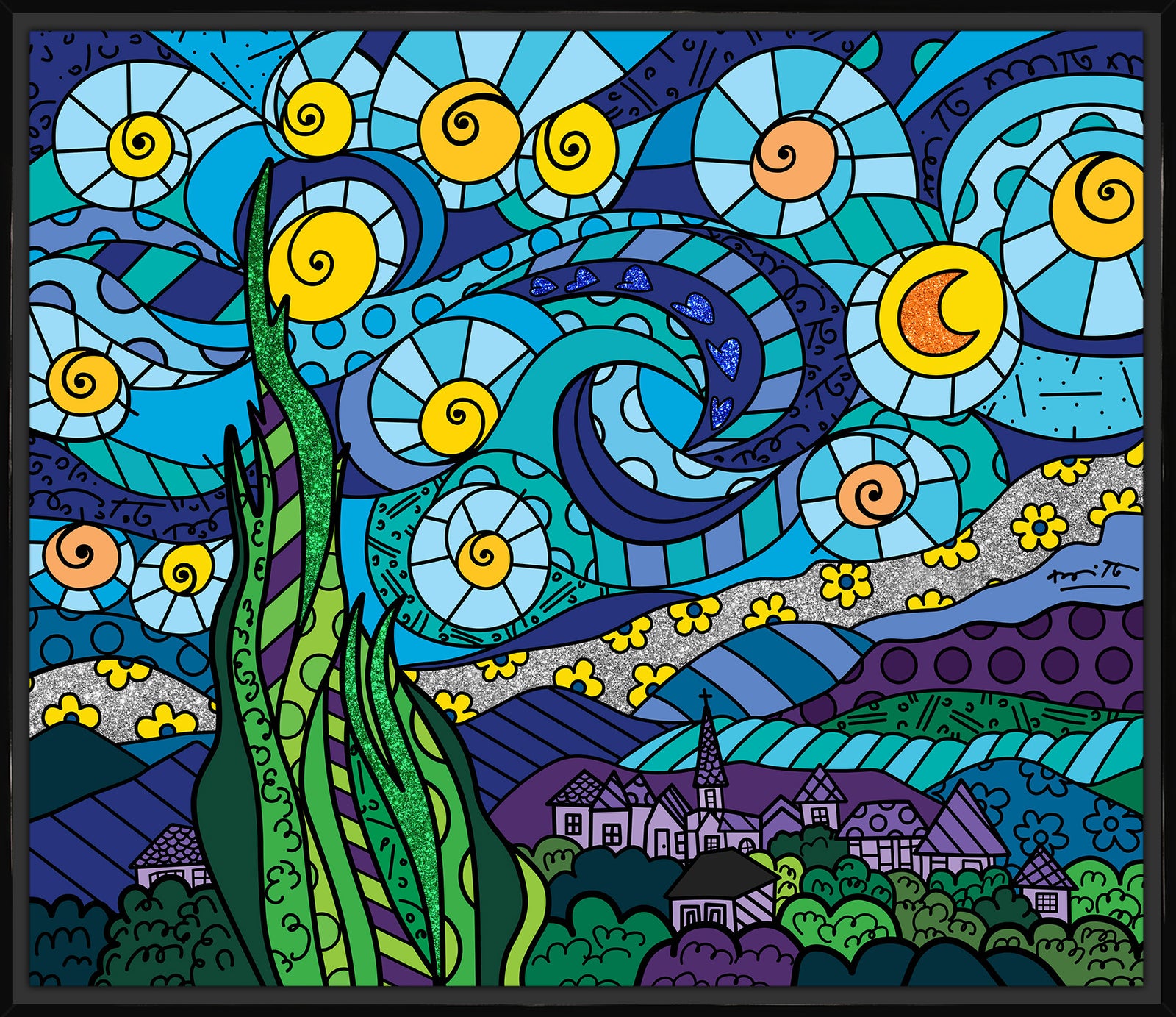 Romero Britto my starry night limited edition colorful pop art design