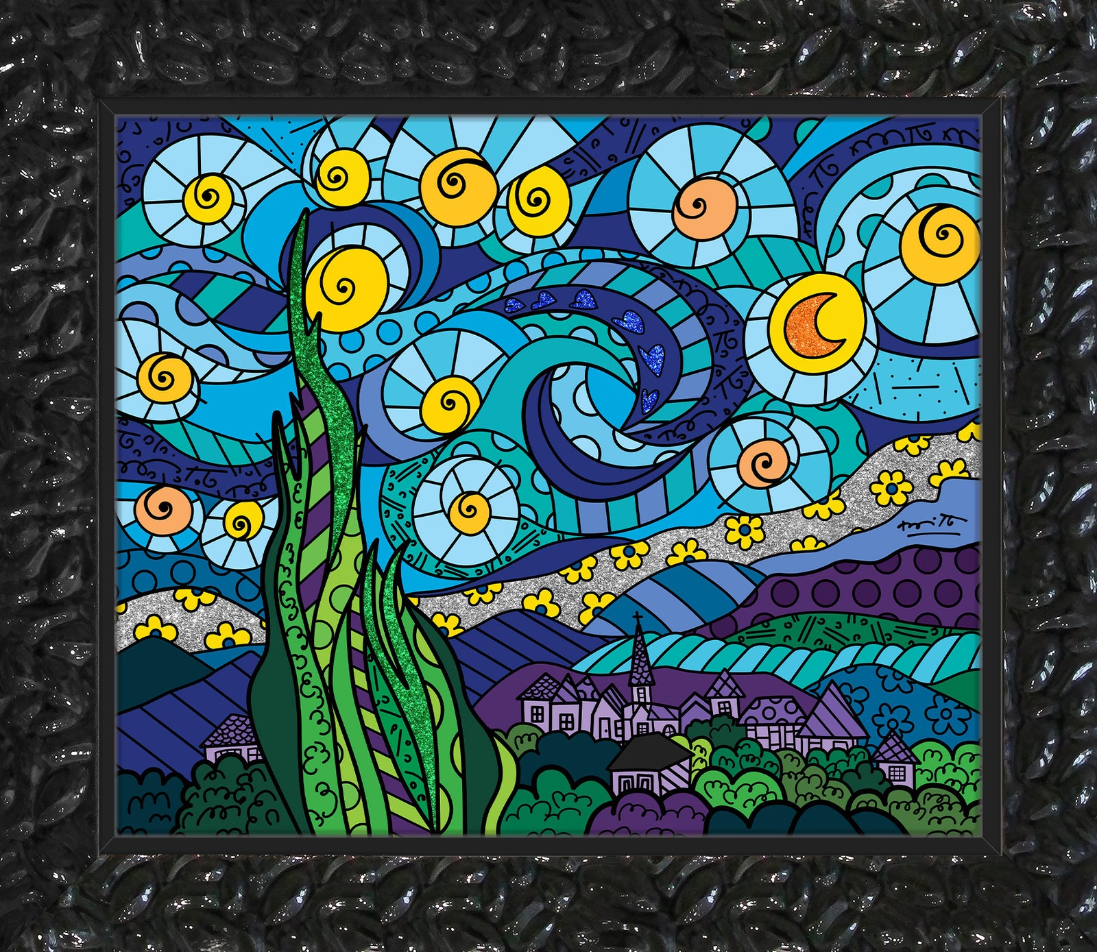 Romero Britto my starry night limited edition contemporary pop art piece