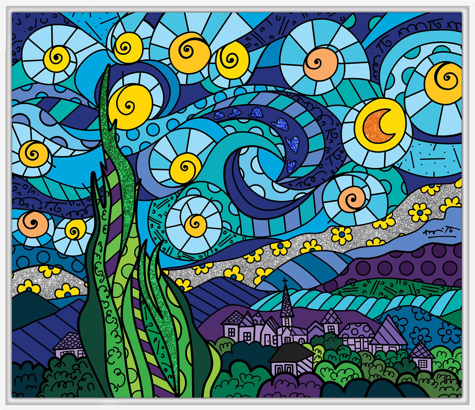 Romero Britto my starry night limited edition colorful pop art design