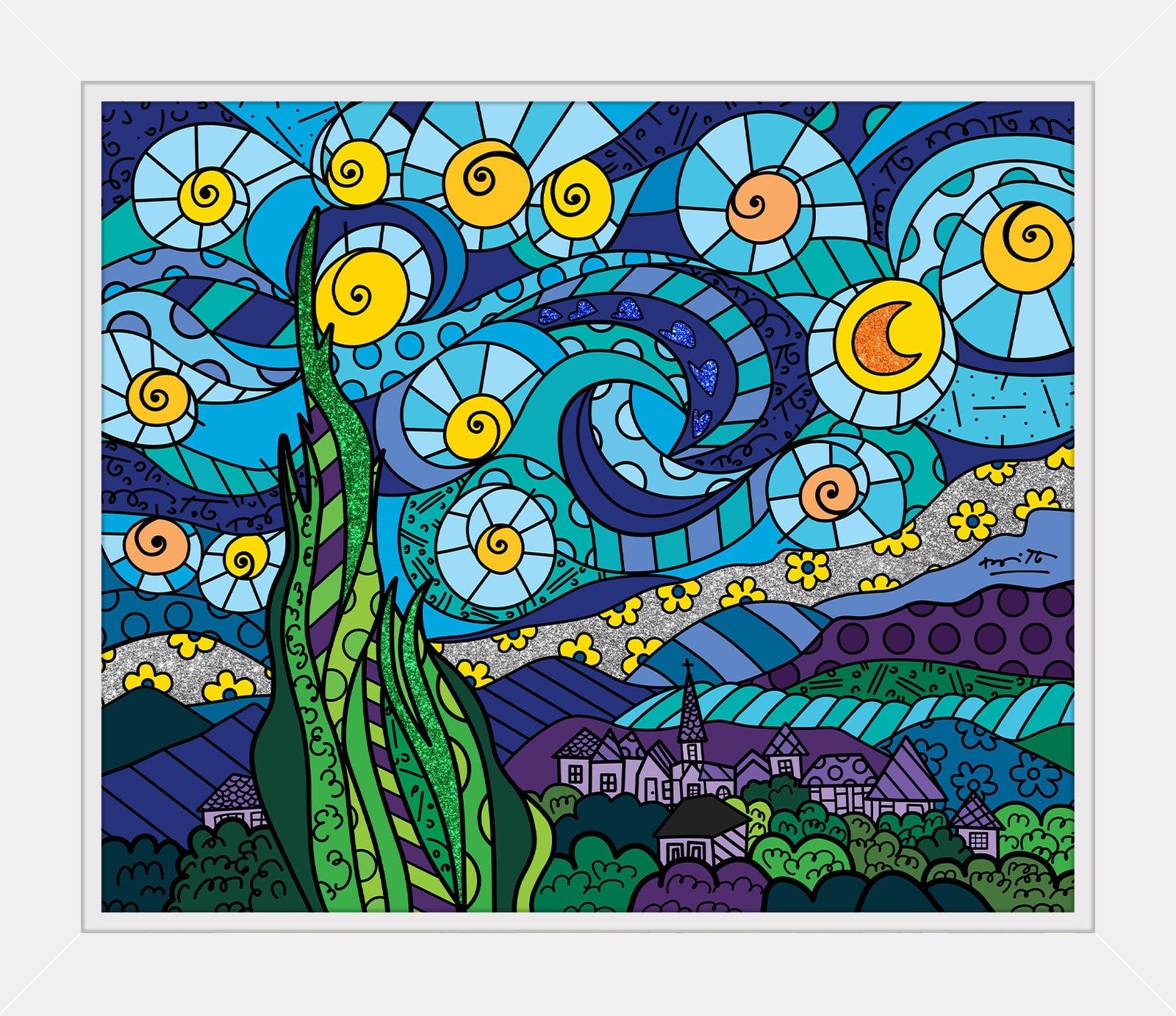 Romero Britto my starry night limited edition contemporary pop art piece
