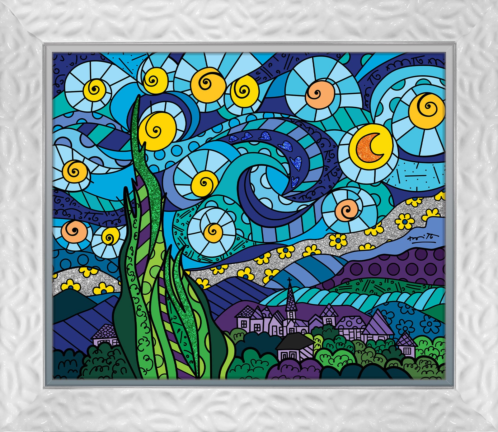 Romero Britto my starry night limited edition contemporary pop art piece