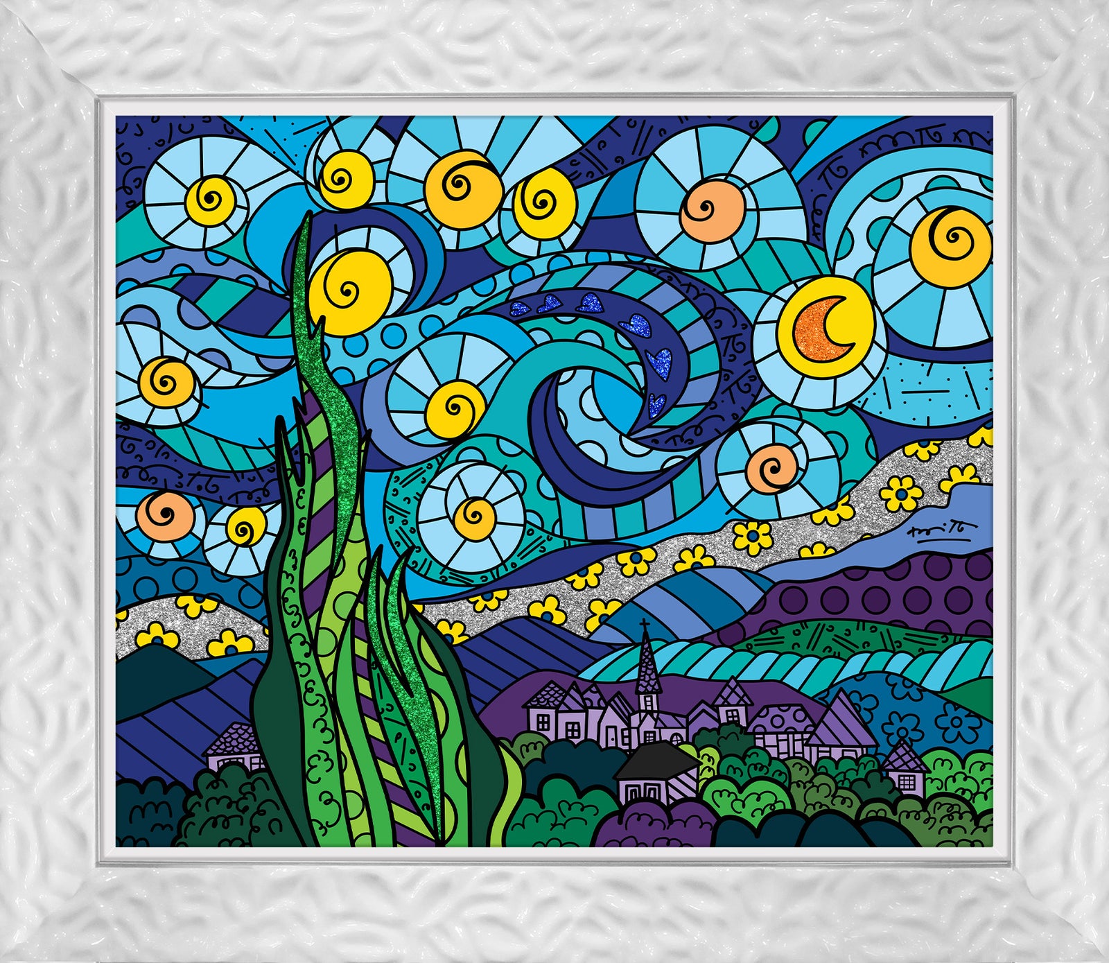 Romero Britto my starry night limited edition colorful pop art design