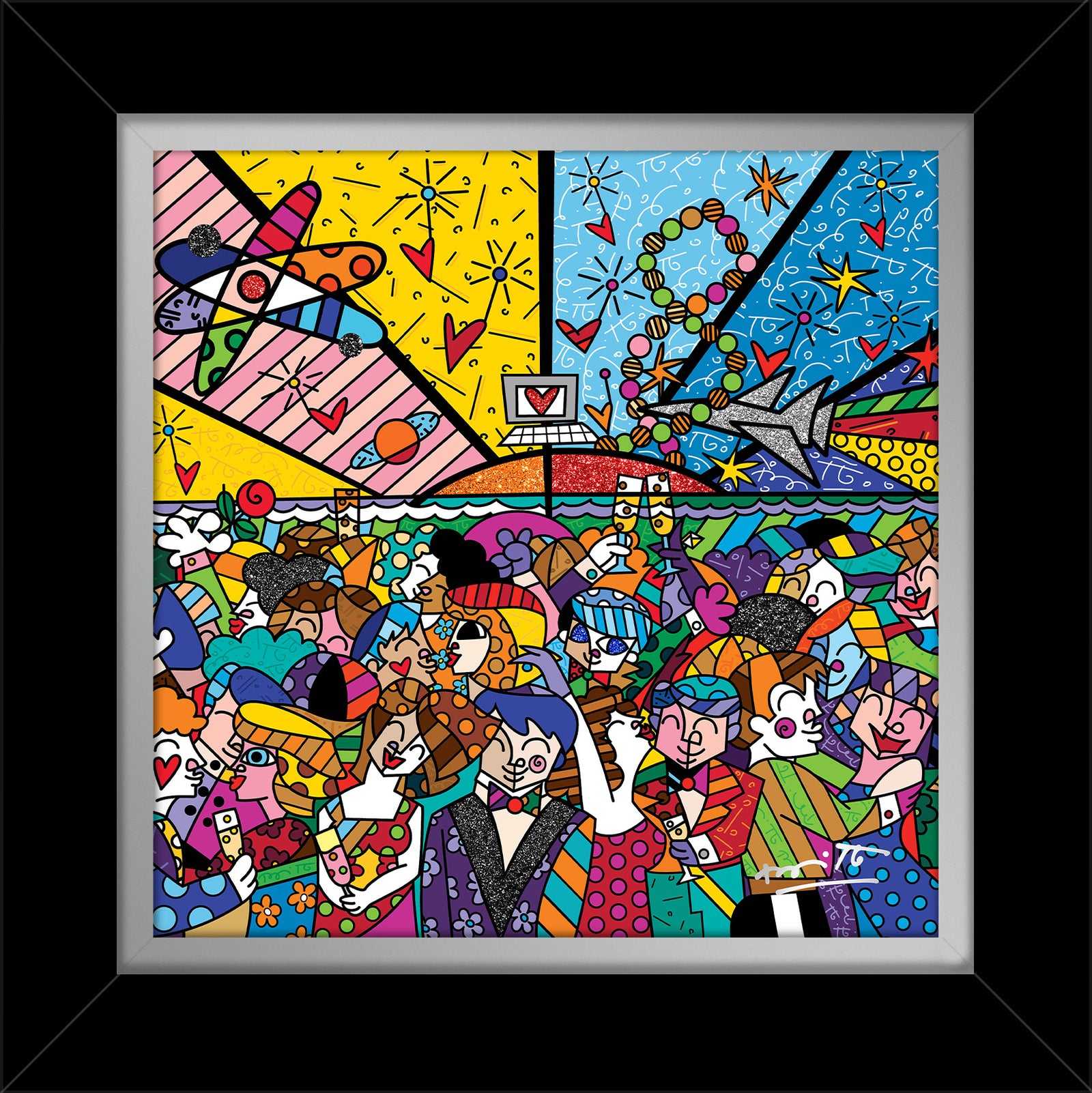Romero Britto looking into the future limited contemporary pop art piece