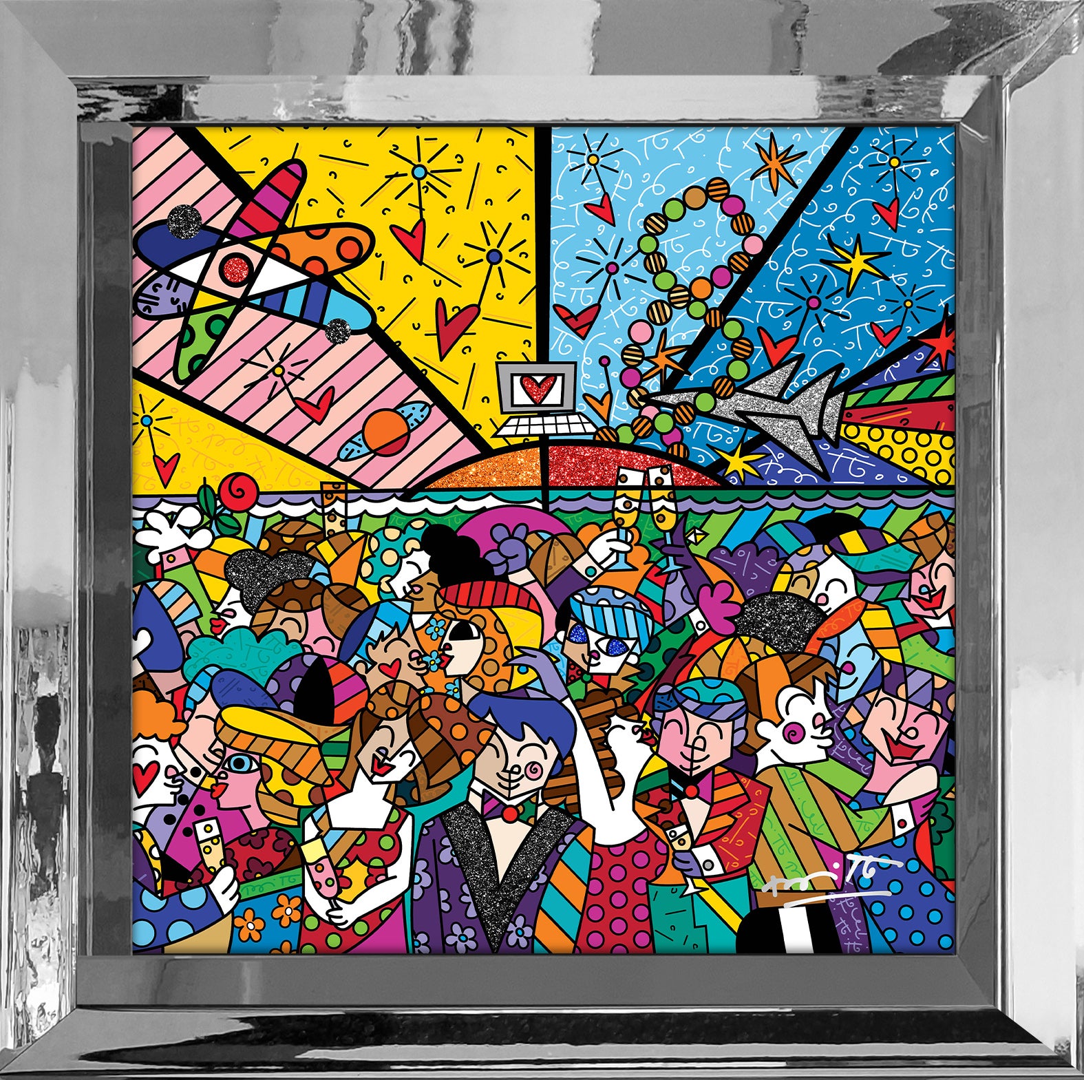Romero Britto looking into the future limited contemporary pop art piece