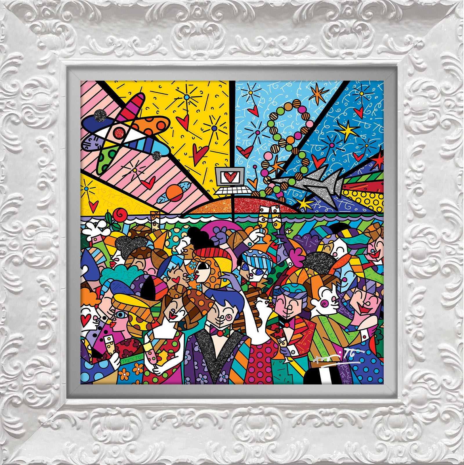 Romero Britto looking into the future limited contemporary pop art piece
