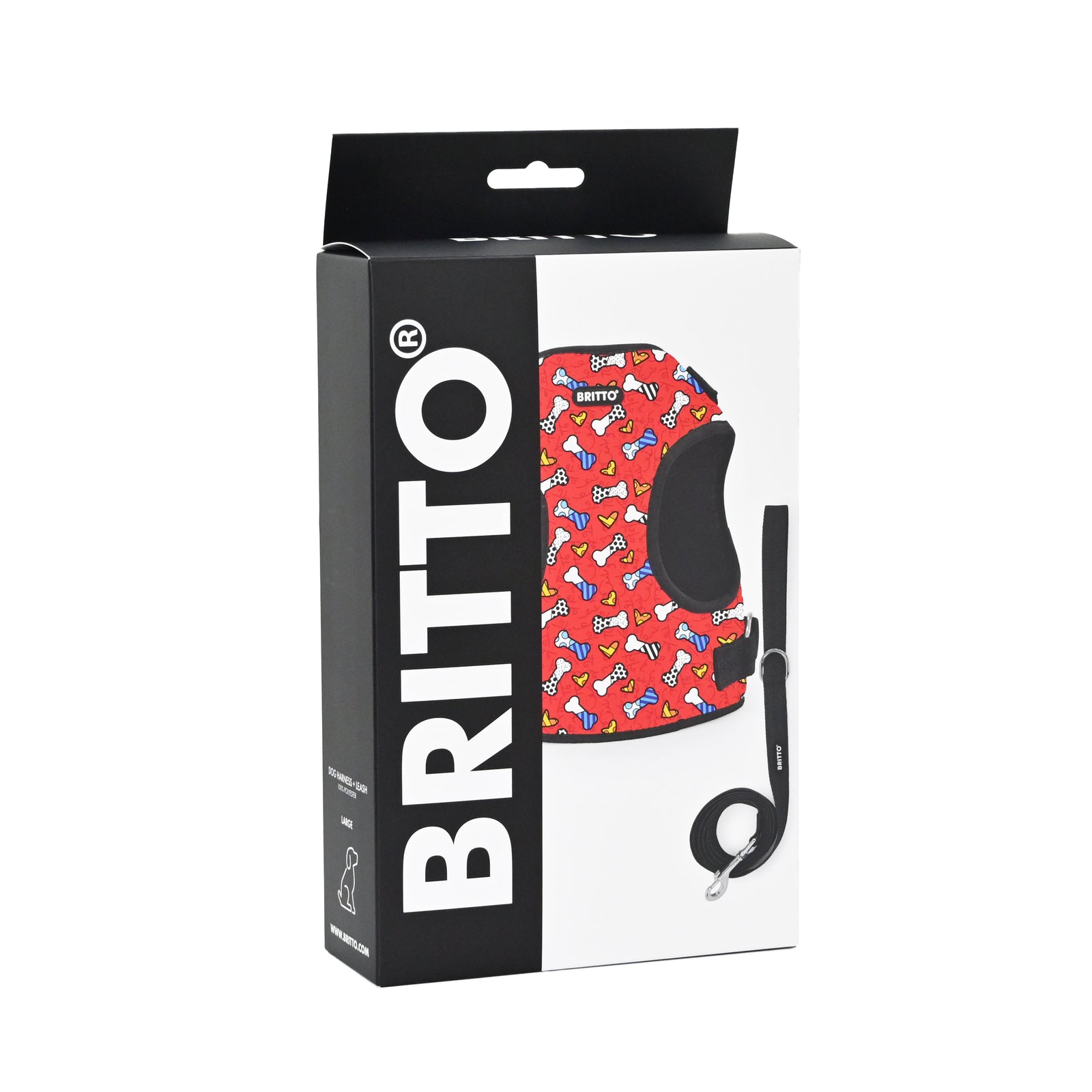 BRITTO® PET Small Dog Harness and Leash - Red Bones and Hearts