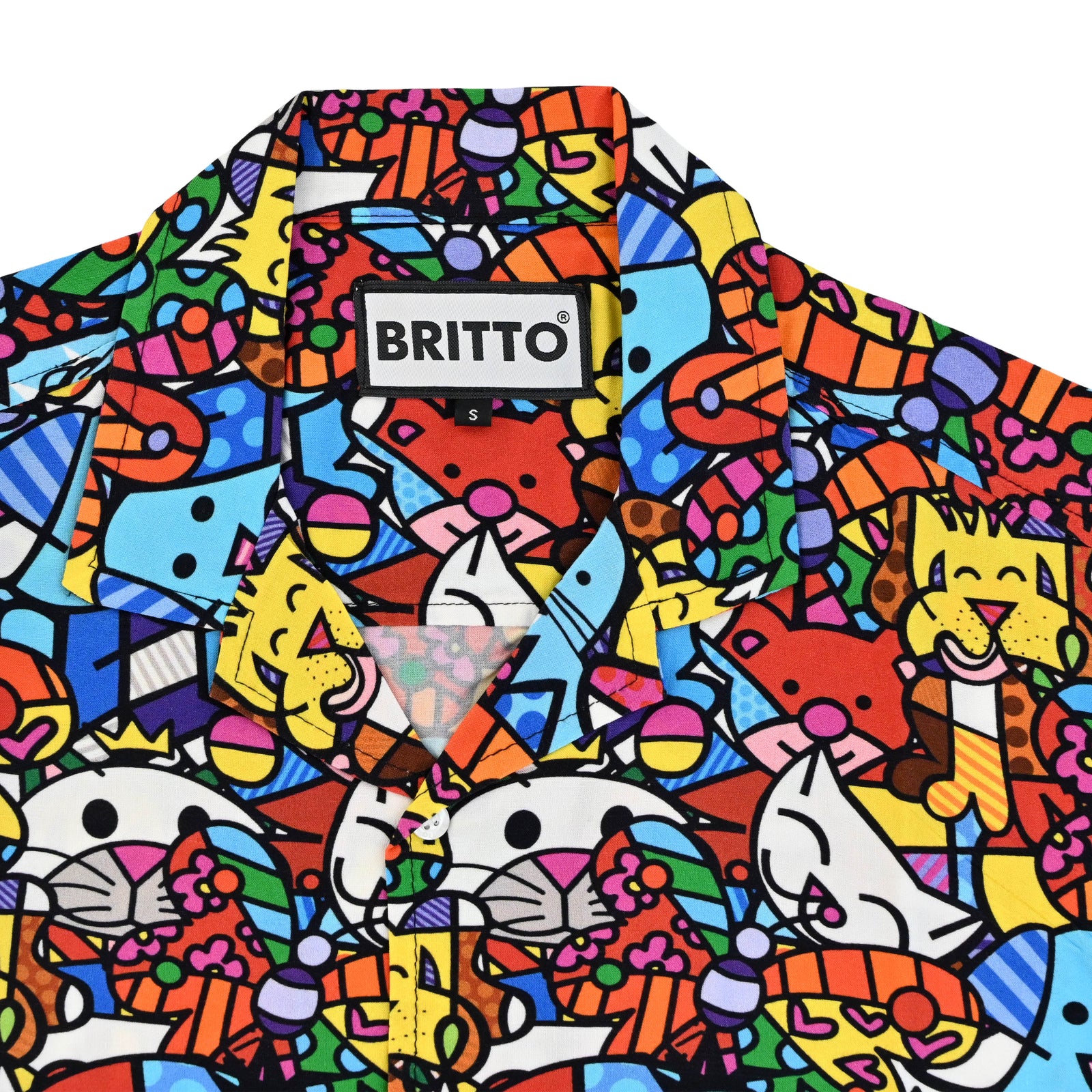 Romero Britto britto mens short sleeve button colorful pop art design