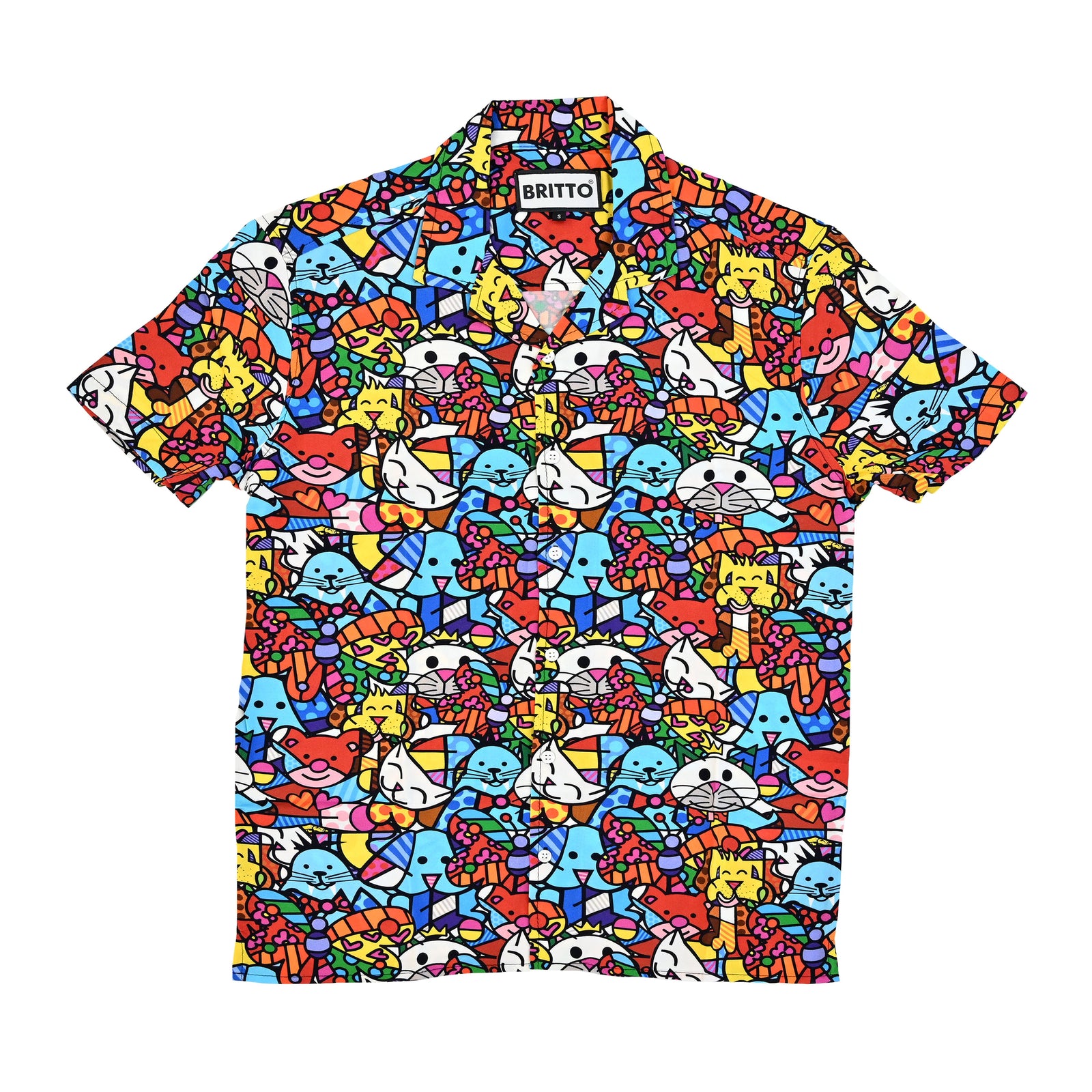 britto mens short sleeve button artistic colorful design collectible