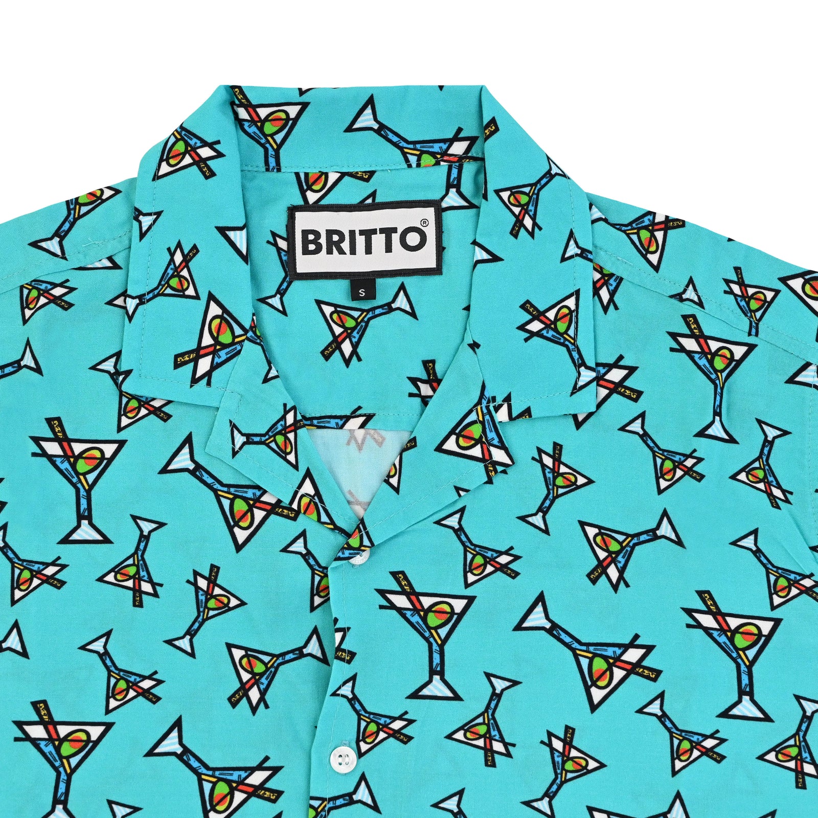 BRITTO® MEN'S SHORT SLEEVE BUTTON DOWN SHIRT - AQUA MARTINI