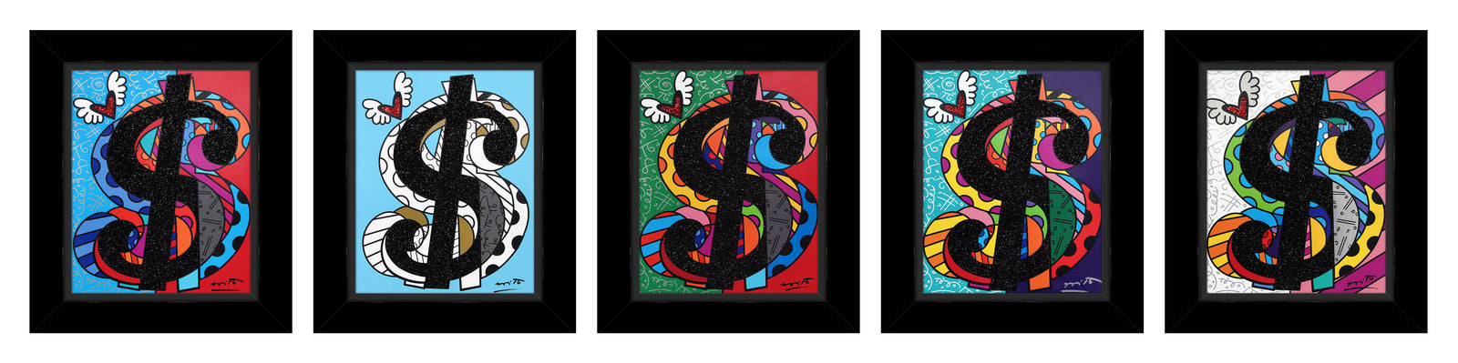 Romero Britto cream series master pentaptych limited contemporary pop art piece