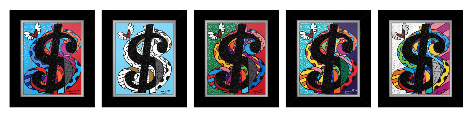 Romero Britto cream series master pentaptych limited colorful pop art design