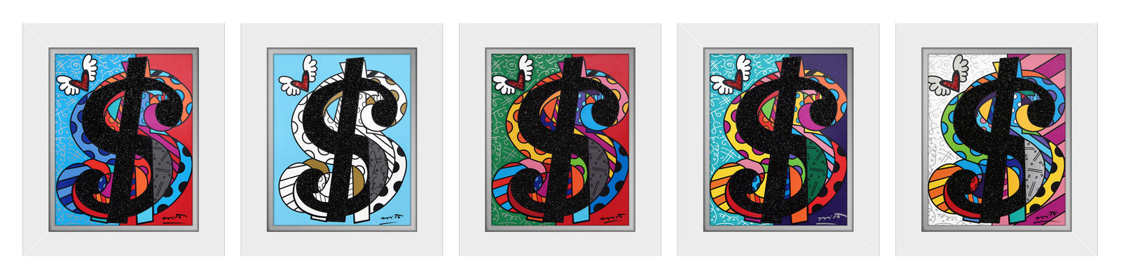 Romero Britto cream series master pentaptych limited colorful pop art design
