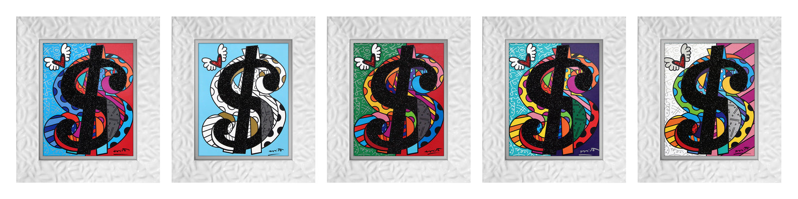 Romero Britto cream series master pentaptych limited contemporary pop art piece