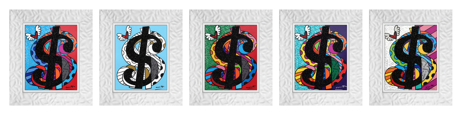 Romero Britto cream series master pentaptych limited colorful pop art design