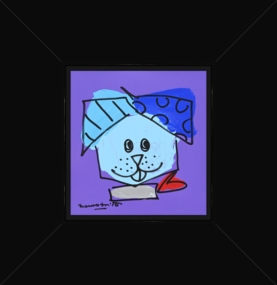blue dog original drawing colorful decorative collectible gift idea