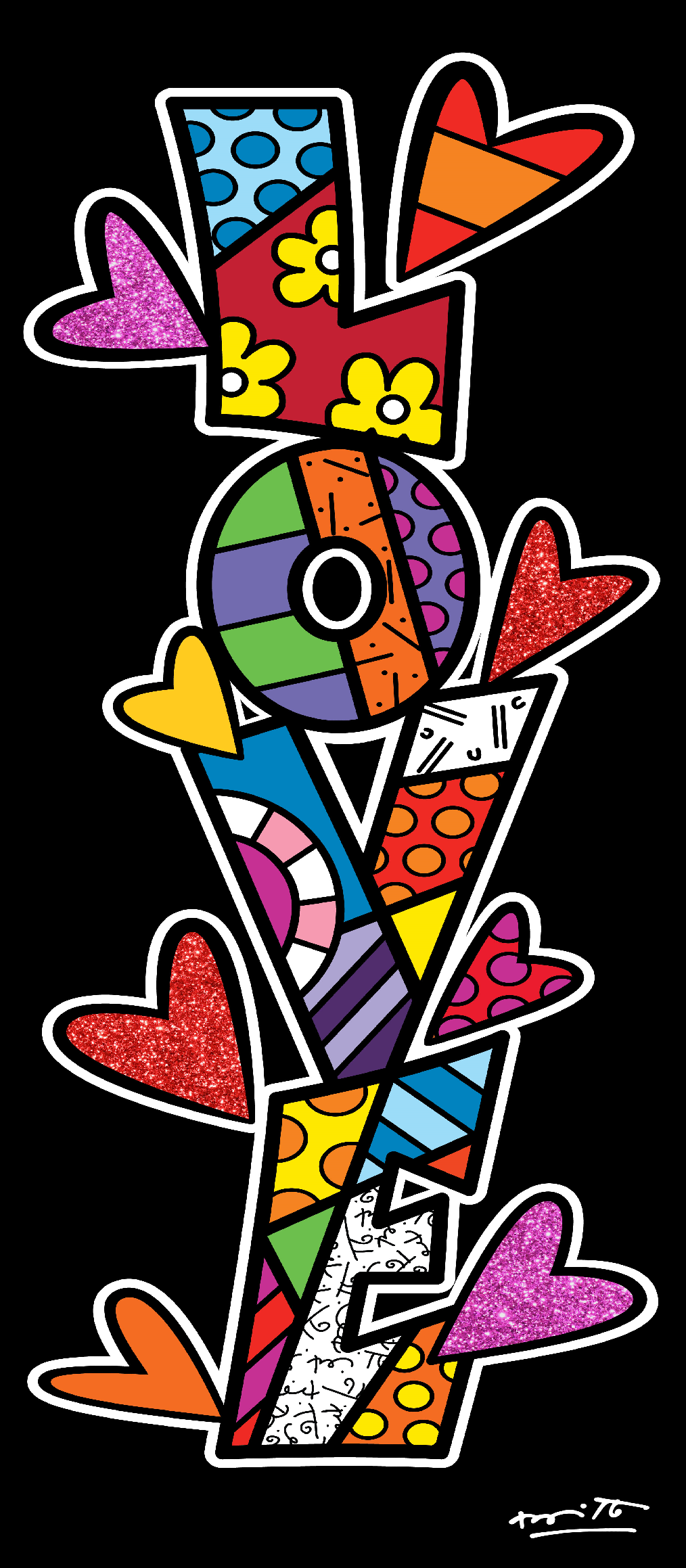 Romero Britto up love limited edition print  colorful pop art design