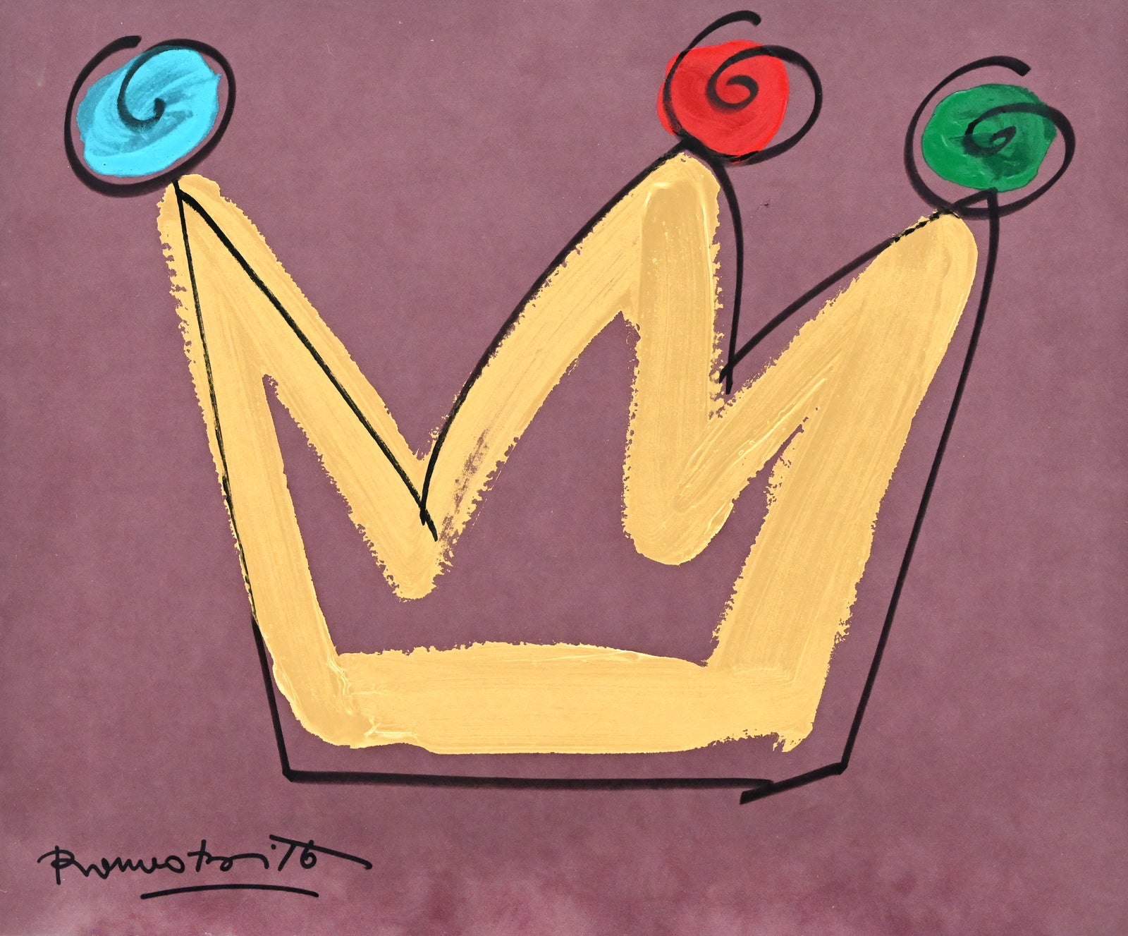 Romero Britto royalty crown original drawing  colorful pop art design