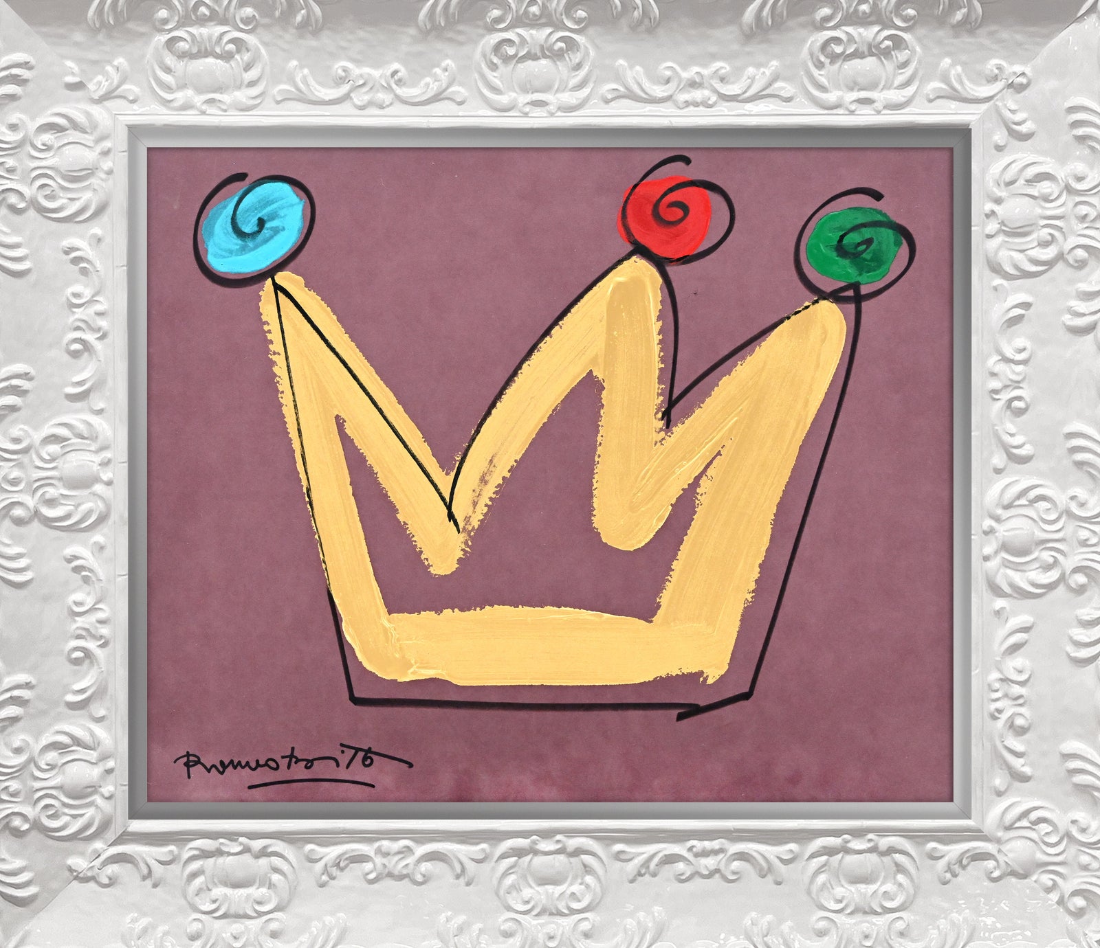 Romero Britto royalty crown original drawing  contemporary pop art piece
