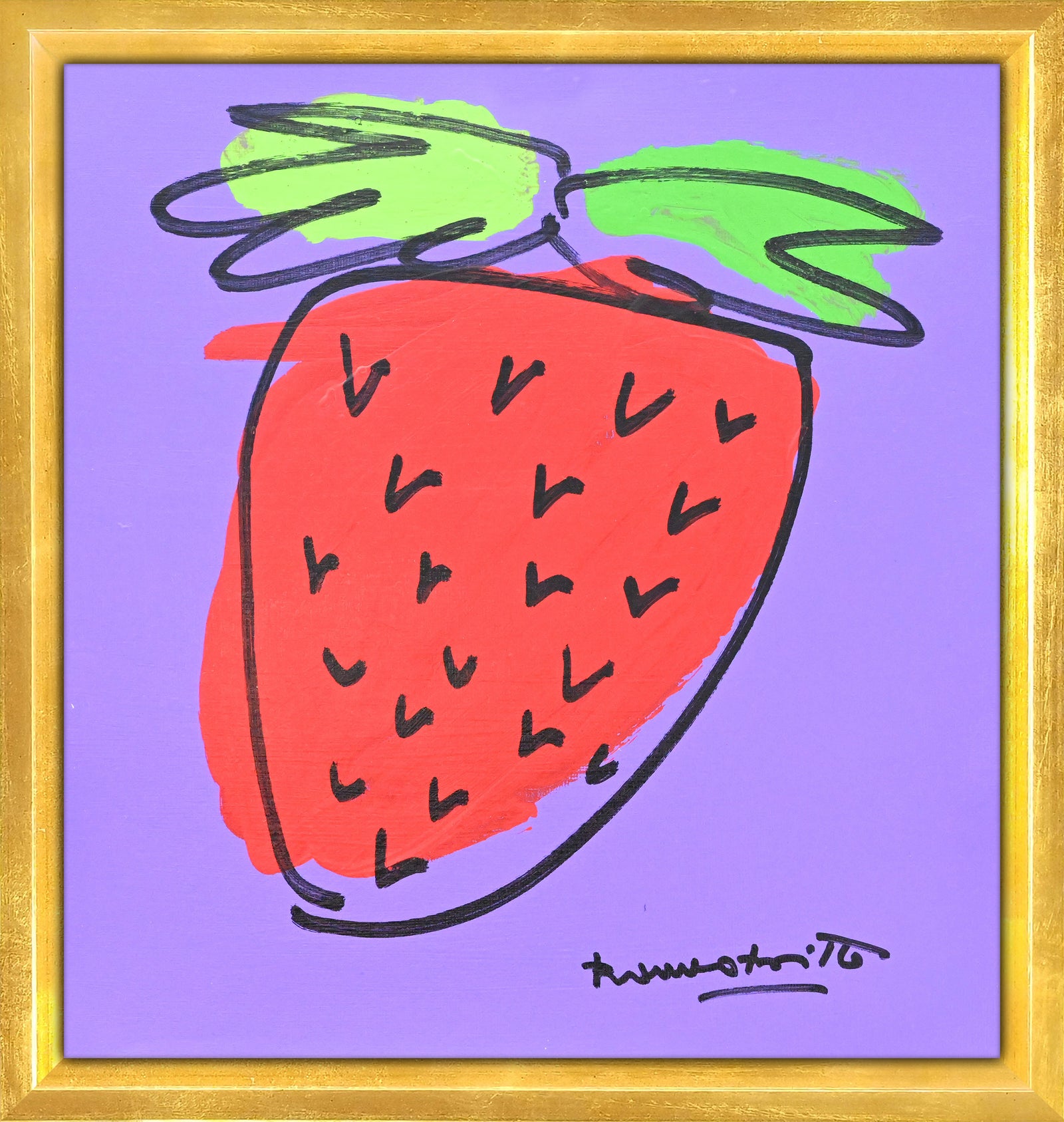 Romero Britto strawberry original drawing  contemporary pop art piece