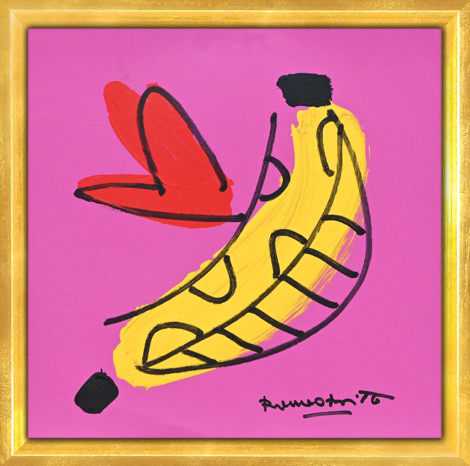 banana original drawing  colorful decorative collectible gift idea