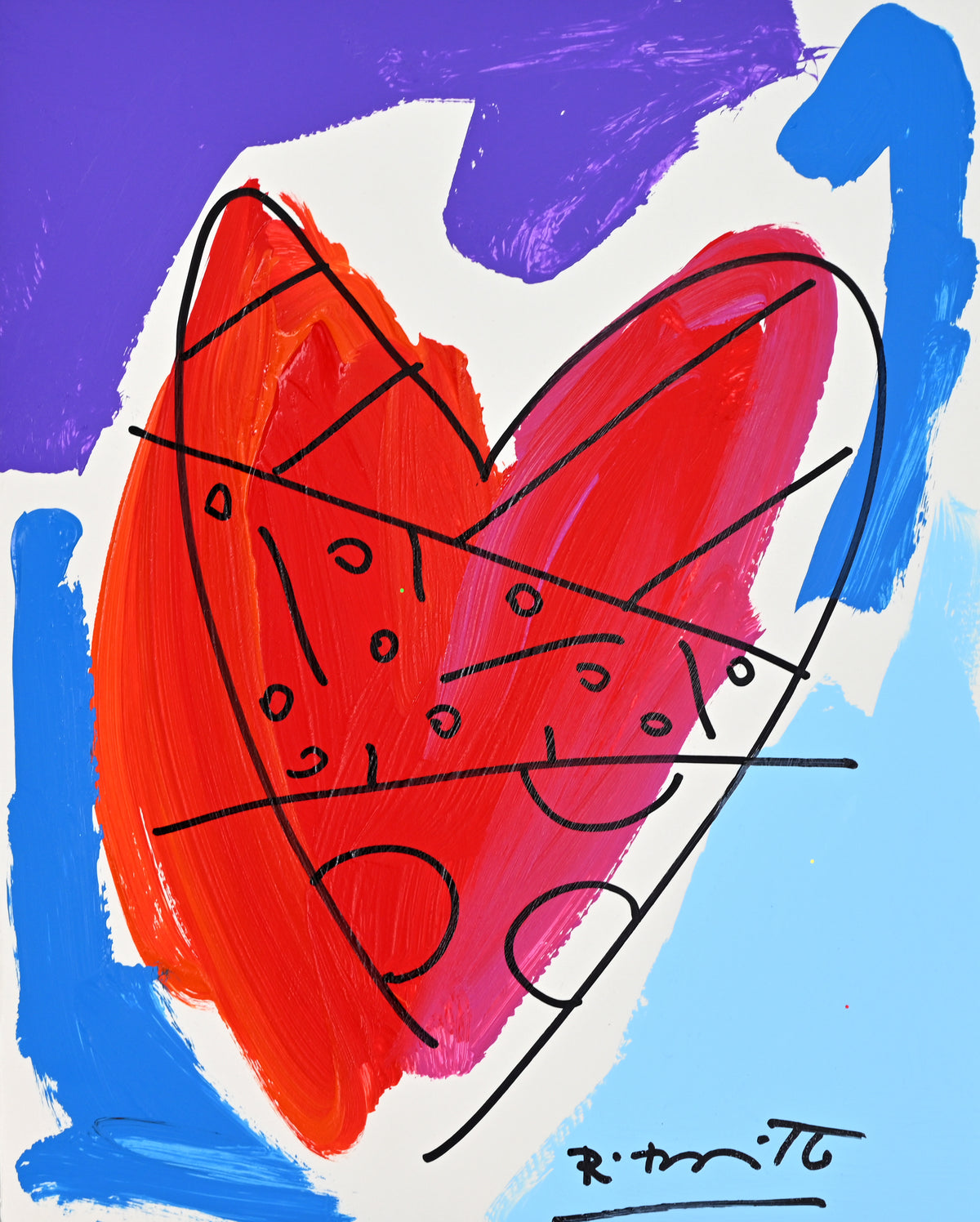 Romero Britto thomas collection heart original drawing  colorful pop art design