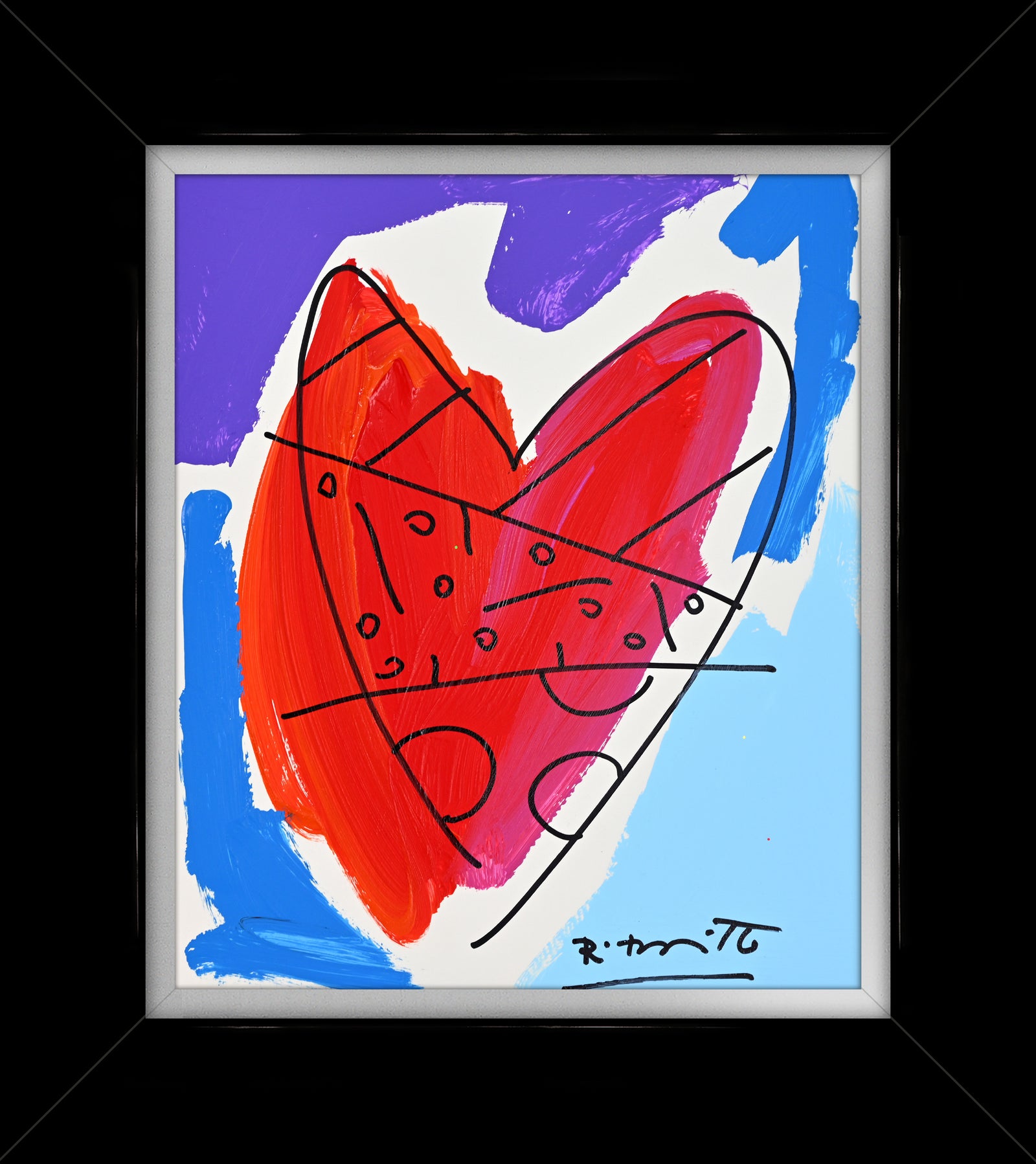 Romero Britto thomas collection heart original drawing  contemporary pop art piece