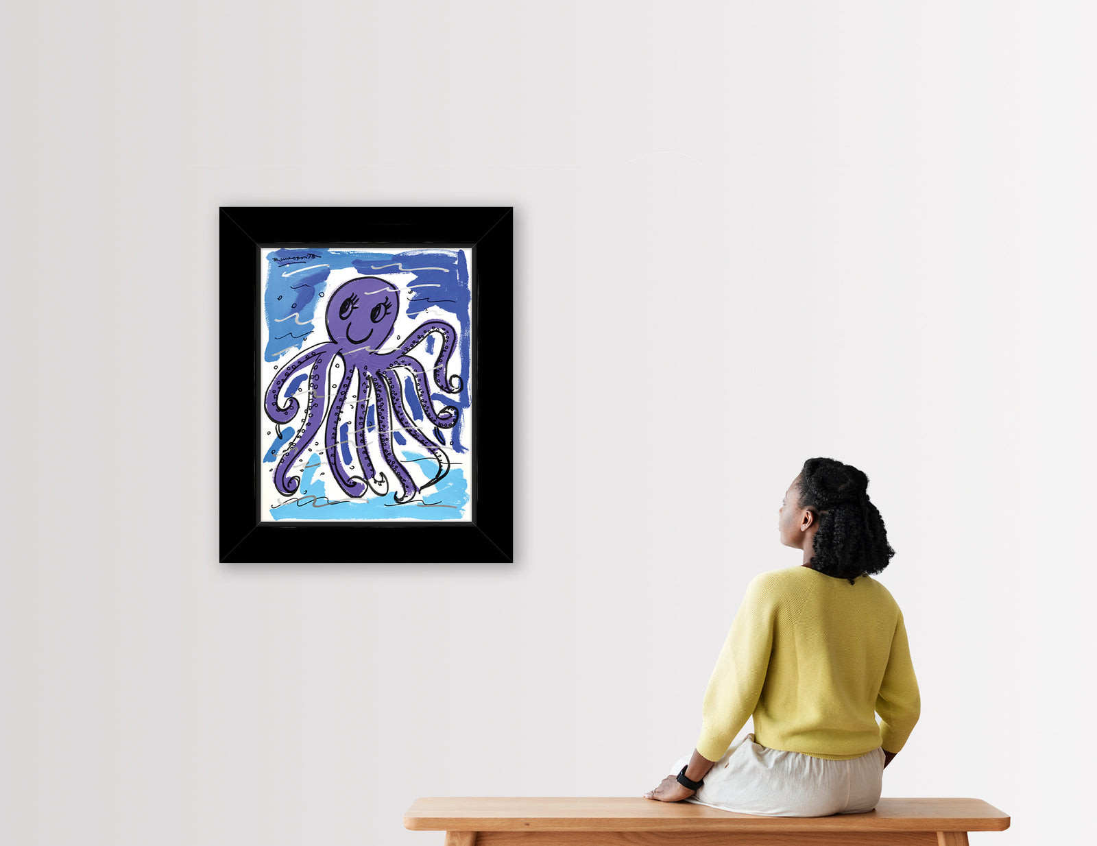 modern pop art thomas collection octopus original drawing  vibrant home decor