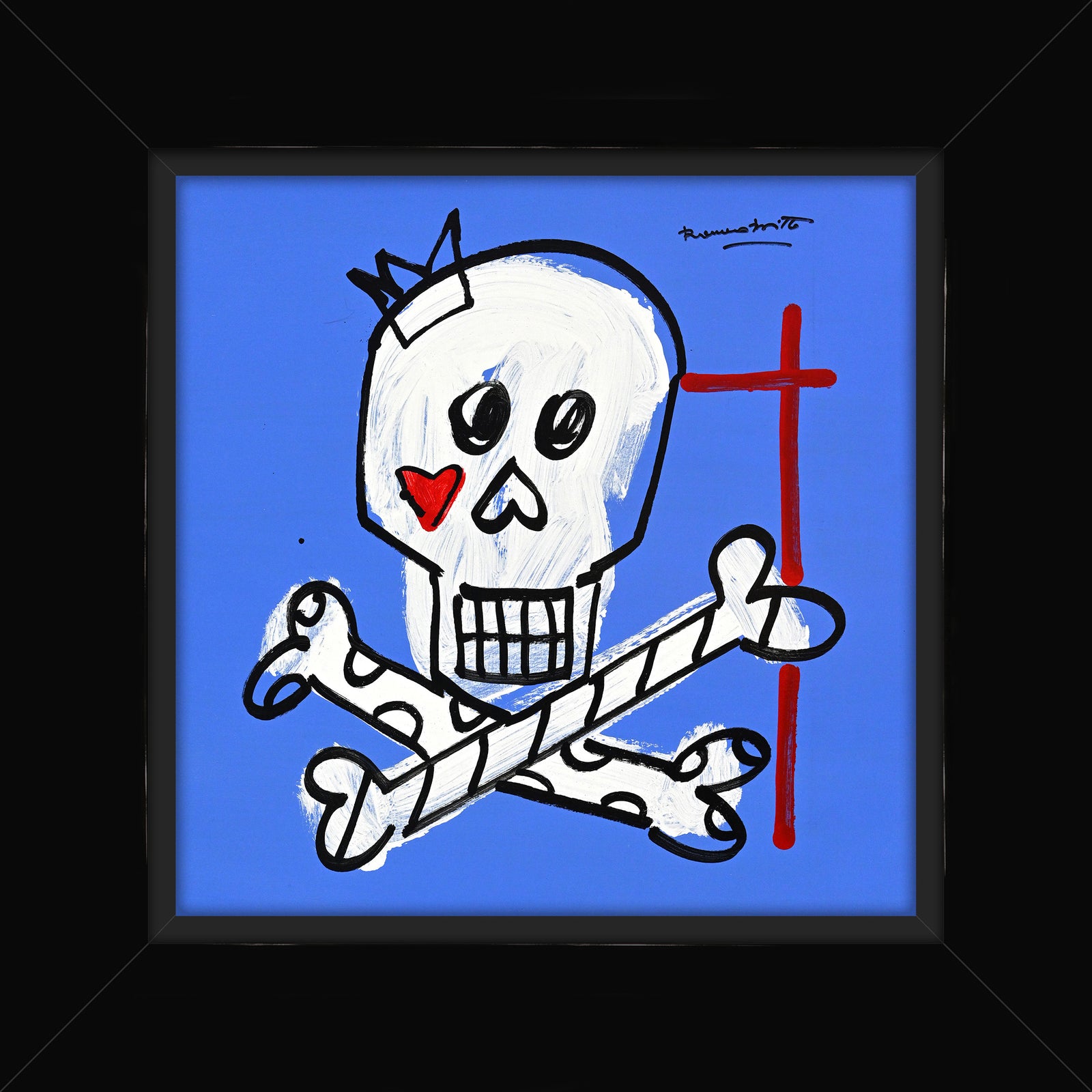 Romero Britto brushstroke skull original drawing  colorful pop art design