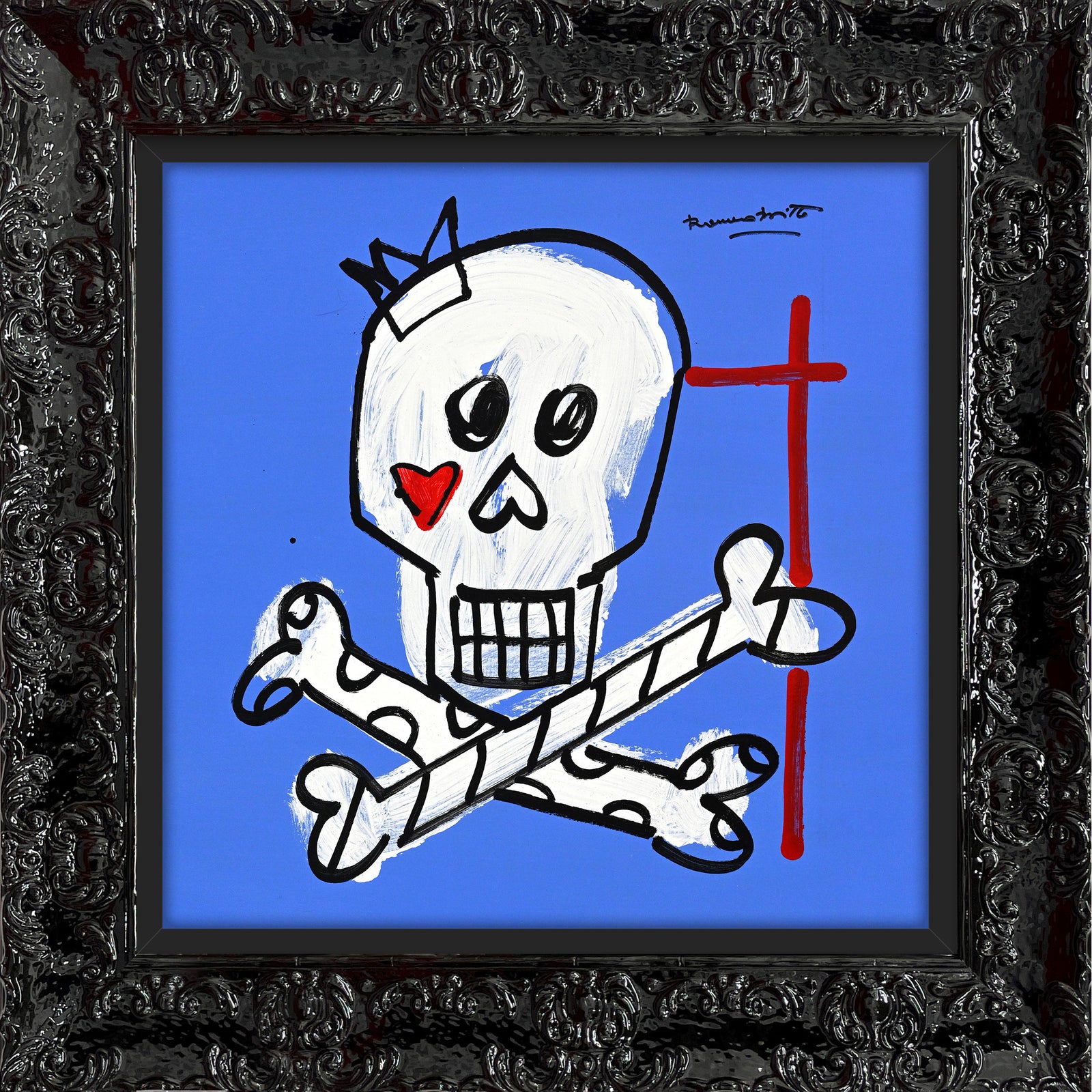 modern pop art brushstroke skull original drawing  vibrant home decor