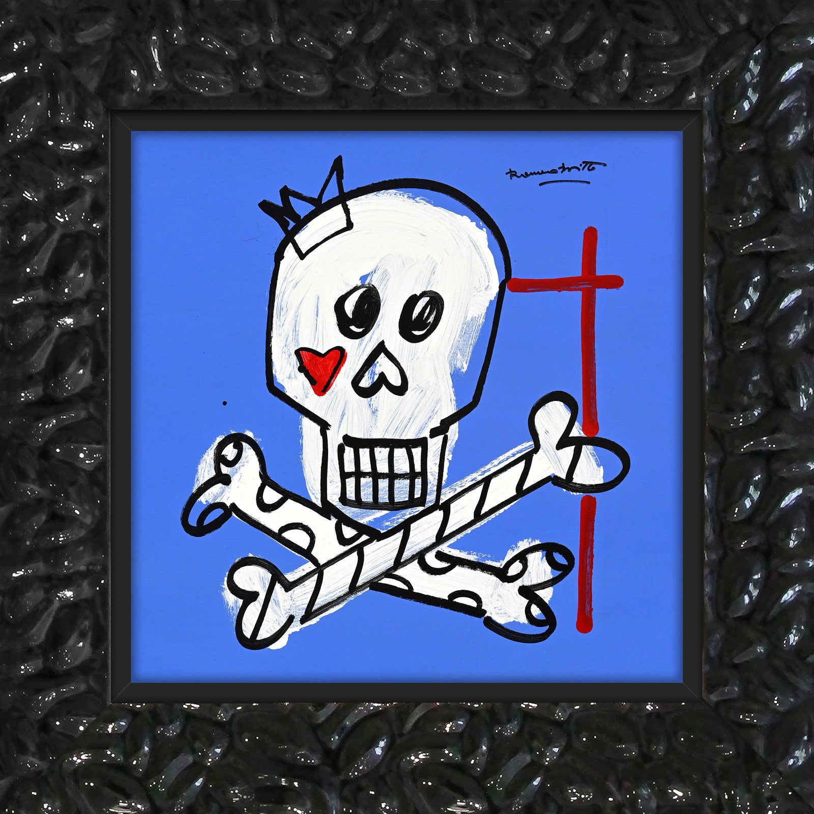 Romero Britto brushstroke skull original drawing  contemporary pop art piece