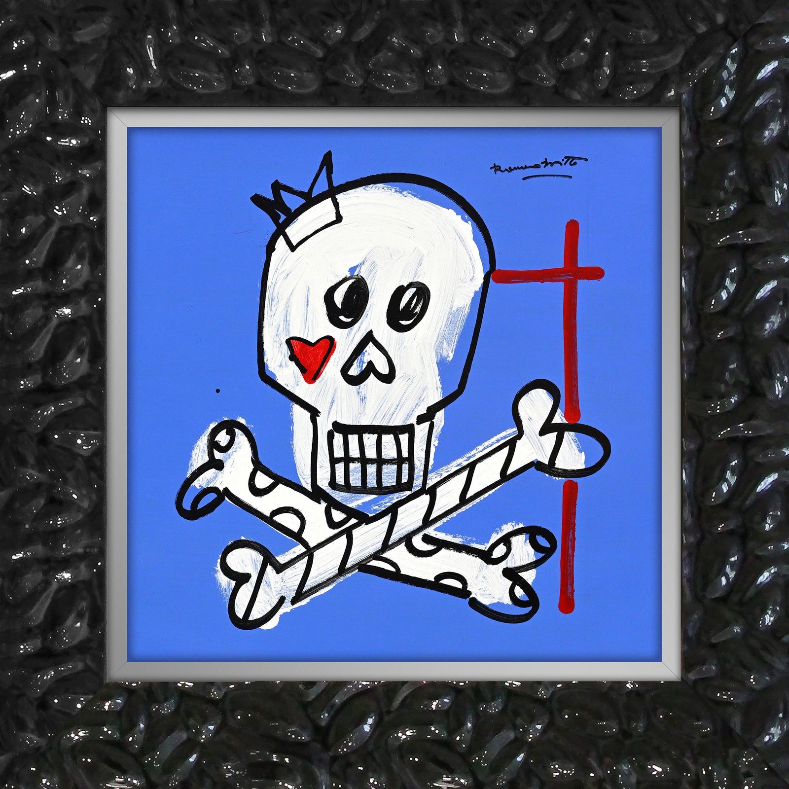 Romero Britto brushstroke skull original drawing  colorful pop art design