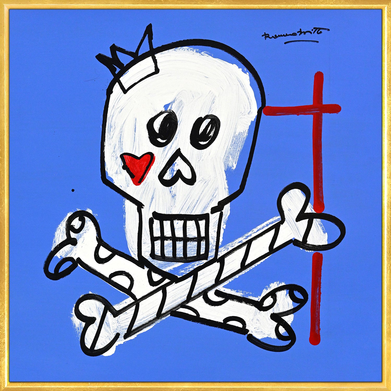 modern pop art brushstroke skull original drawing  vibrant home decor