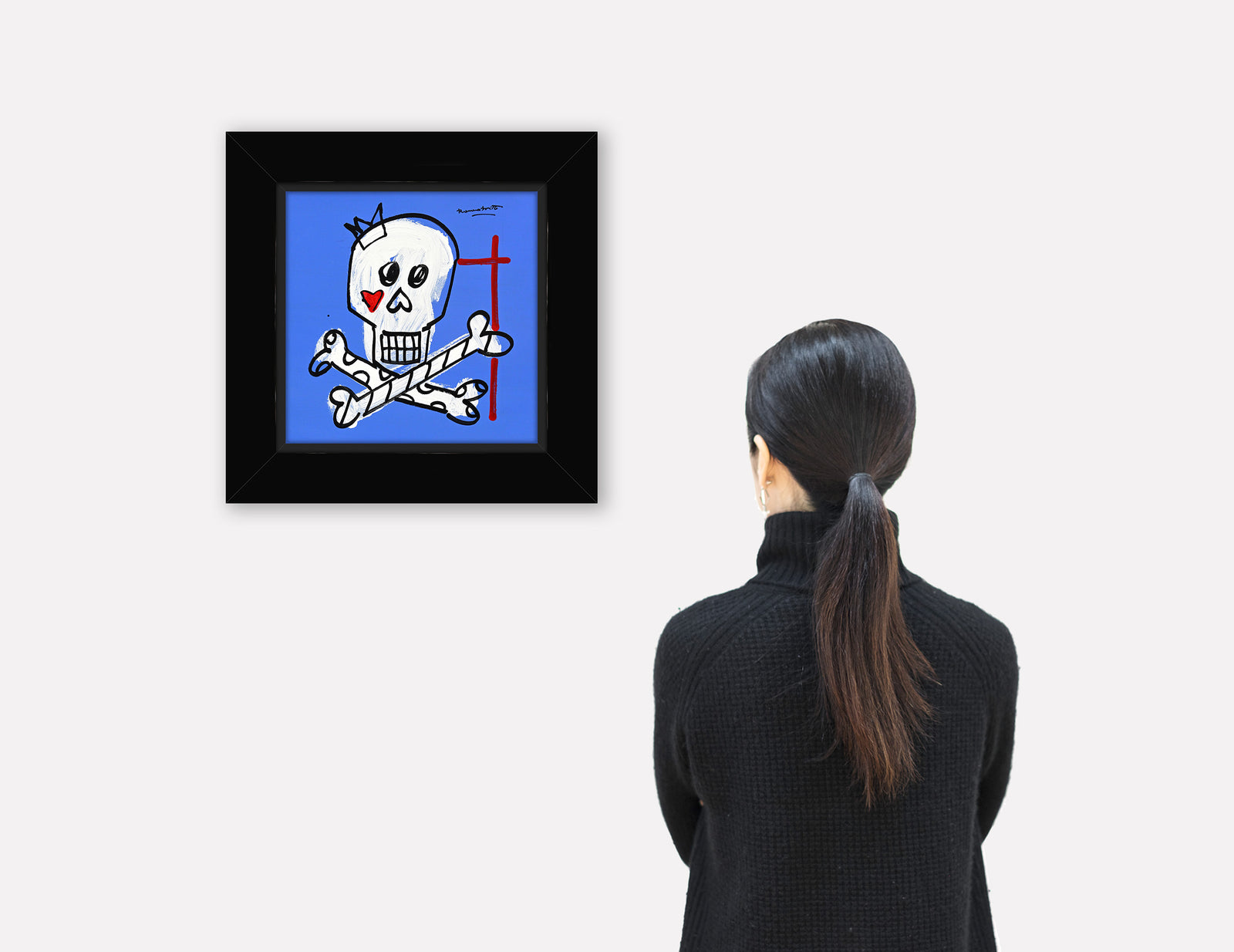 modern pop art brushstroke skull original drawing  vibrant home decor