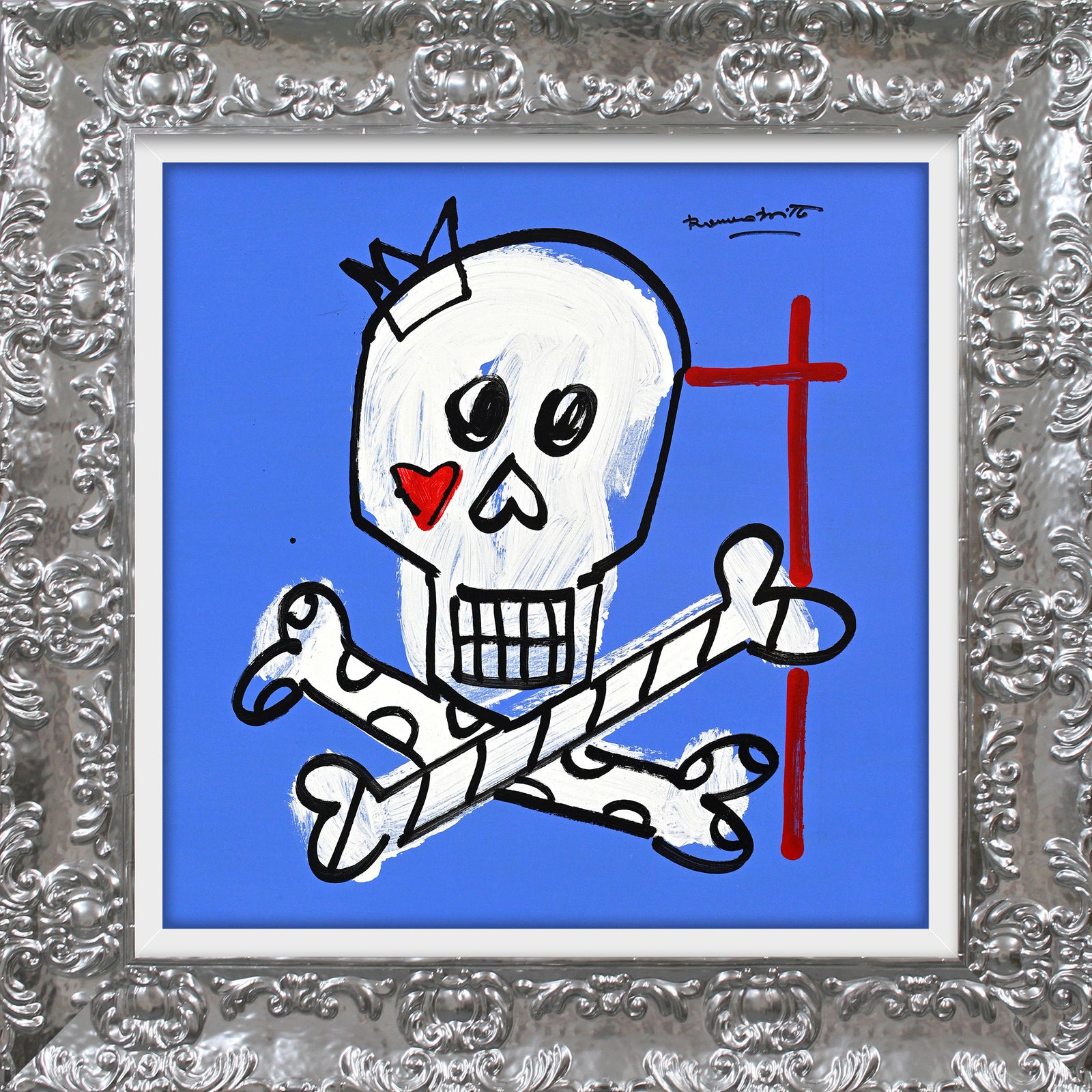 Romero Britto brushstroke skull original drawing  colorful pop art design