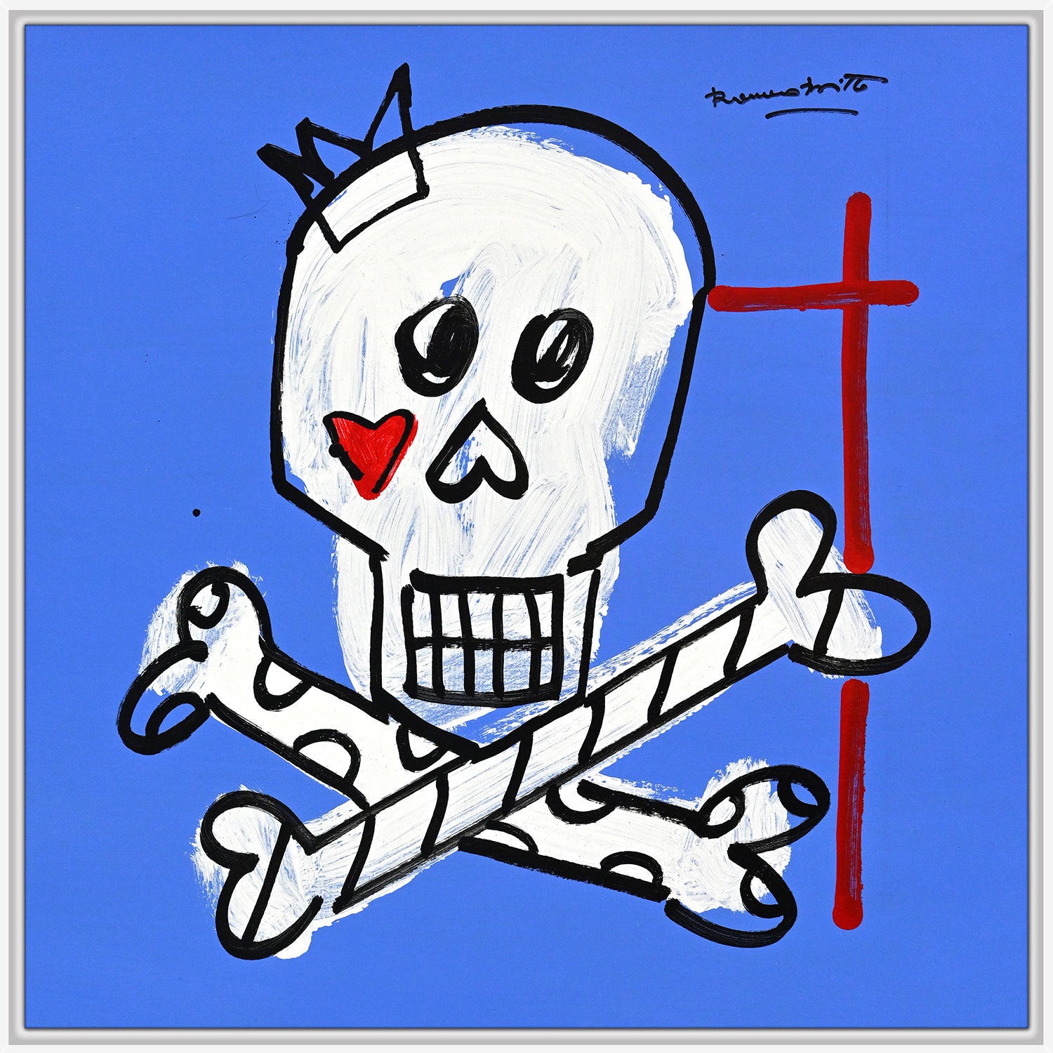 Romero Britto brushstroke skull original drawing  contemporary pop art piece