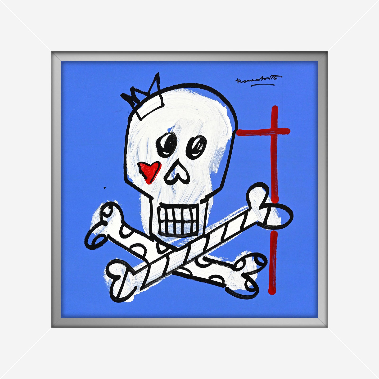 Romero Britto brushstroke skull original drawing  colorful pop art design