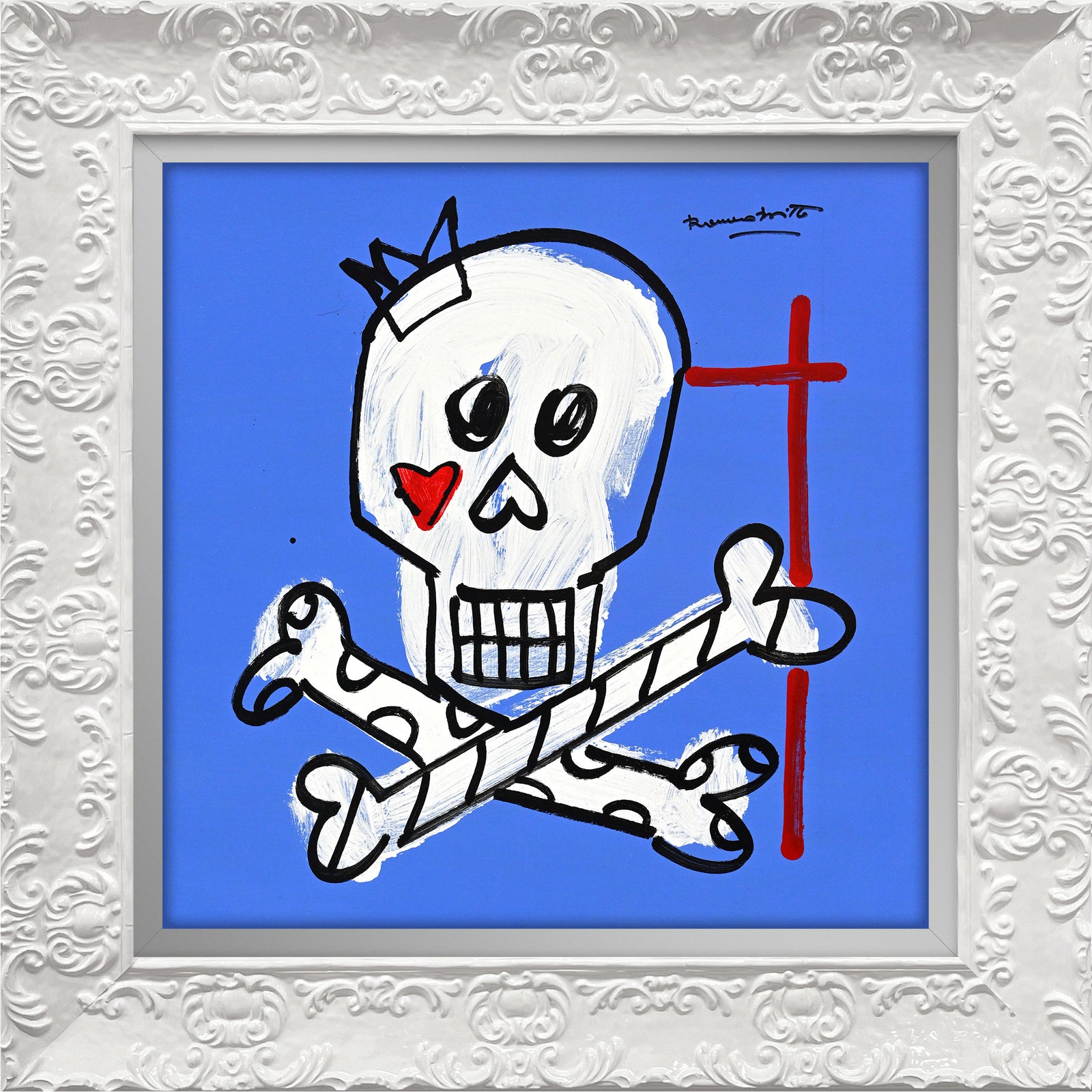 modern pop art brushstroke skull original drawing  vibrant home decor