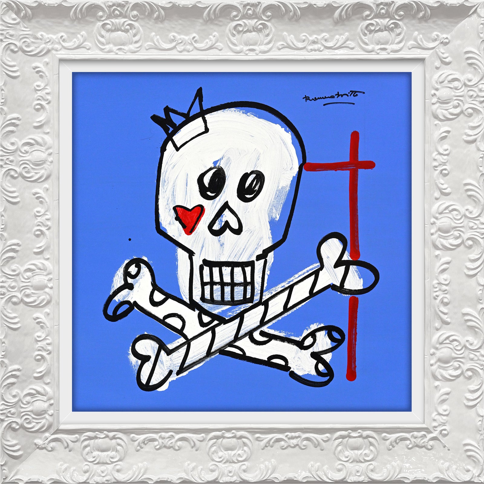 brushstroke skull original drawing  artistic colorful design collectible